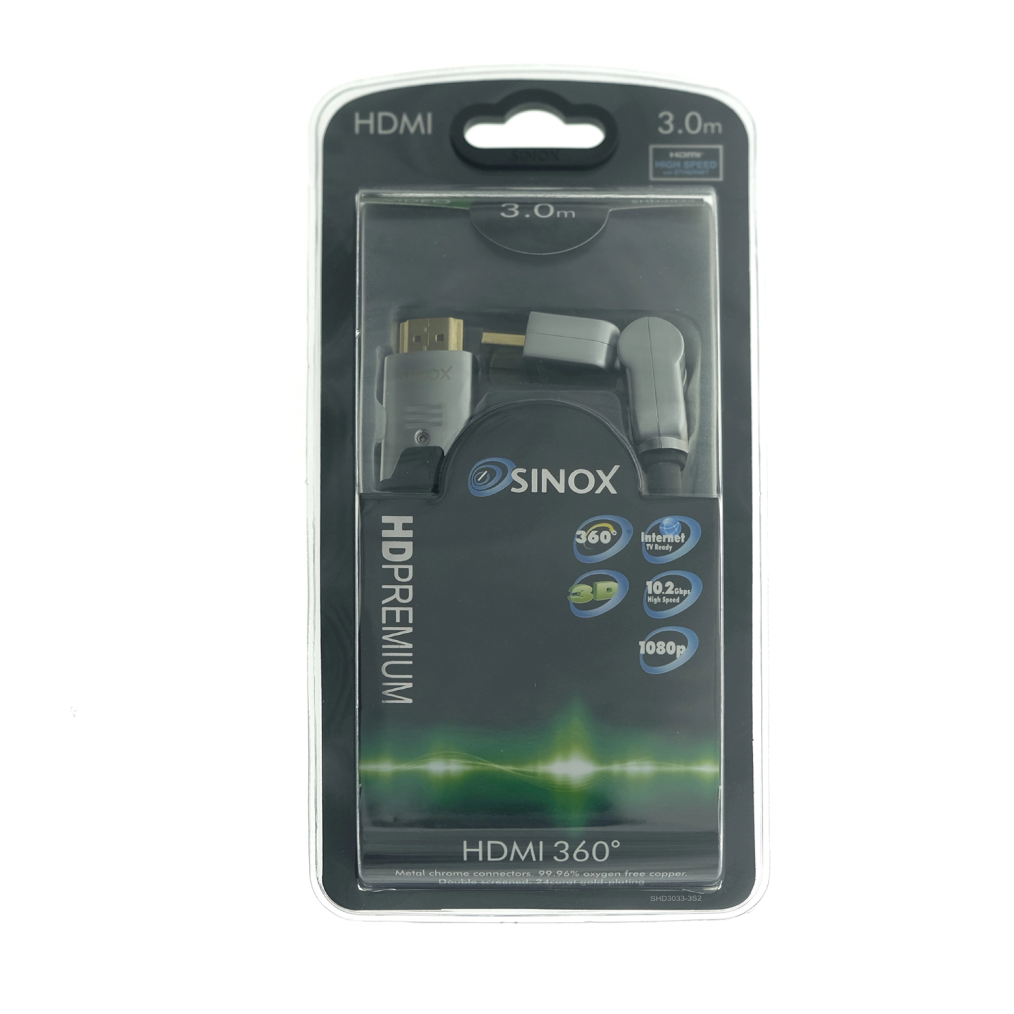 Sinox SHD HDMI™ kabel med Ethernet. 3m. Svart