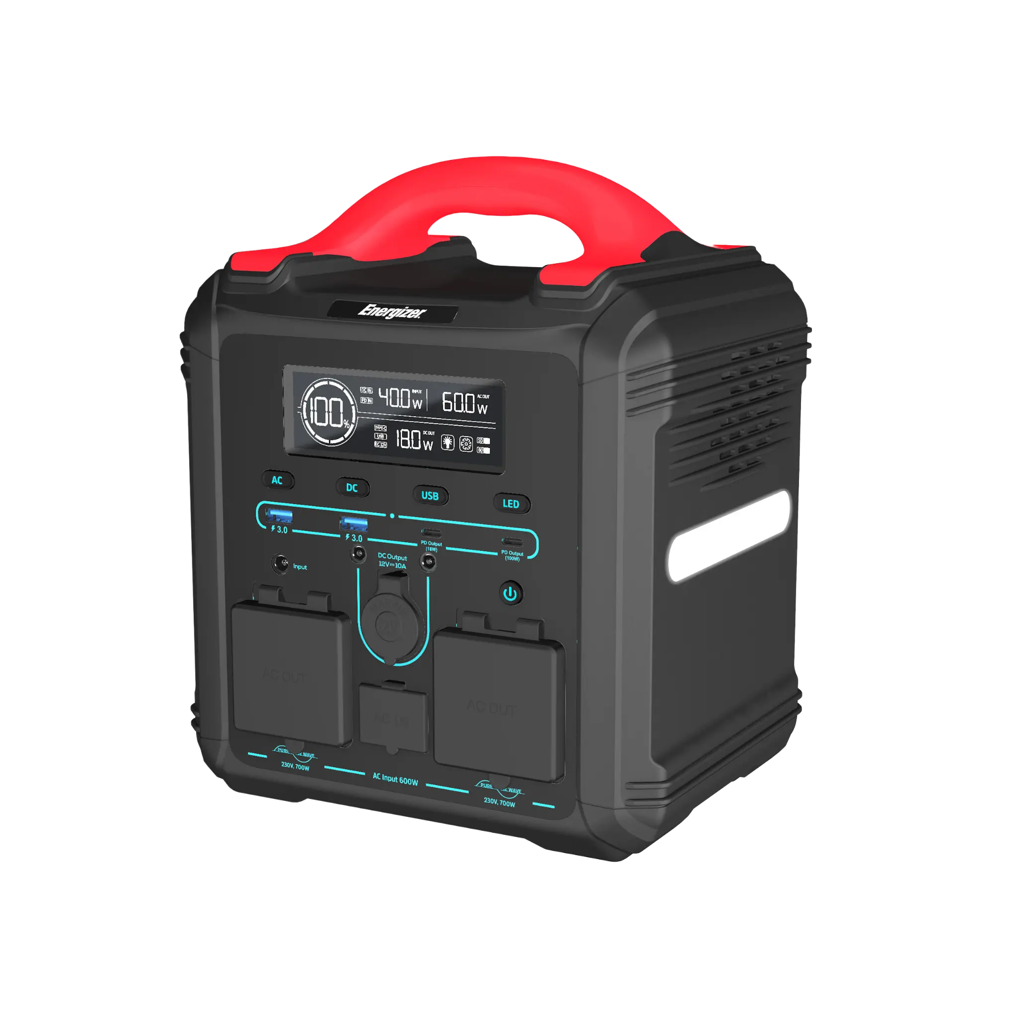 Energizer 700W bärbart kraftverk med dubbel PD-utgång. Svart