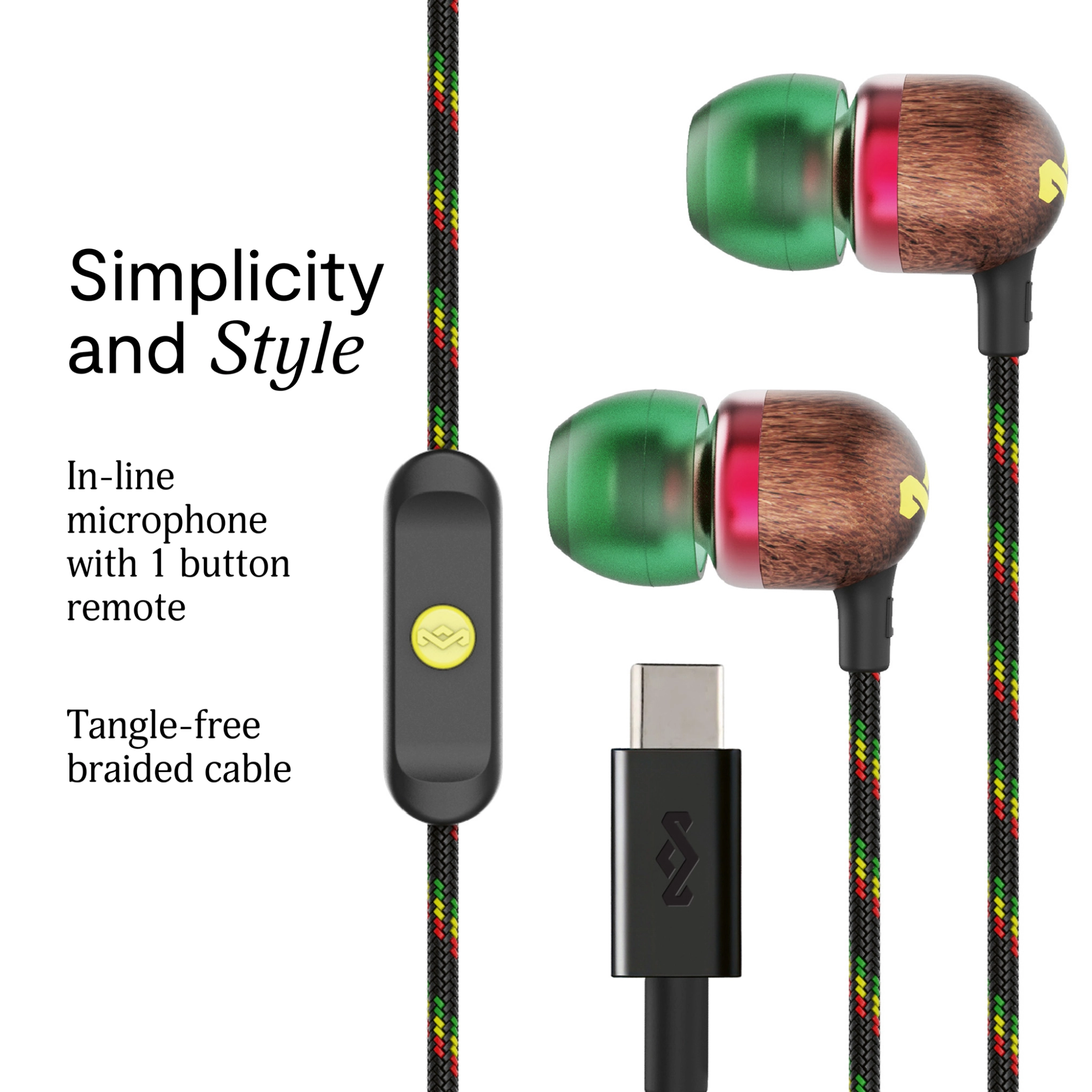 Marley Smile Jamaica USB-C öronsnäckor. Rasta