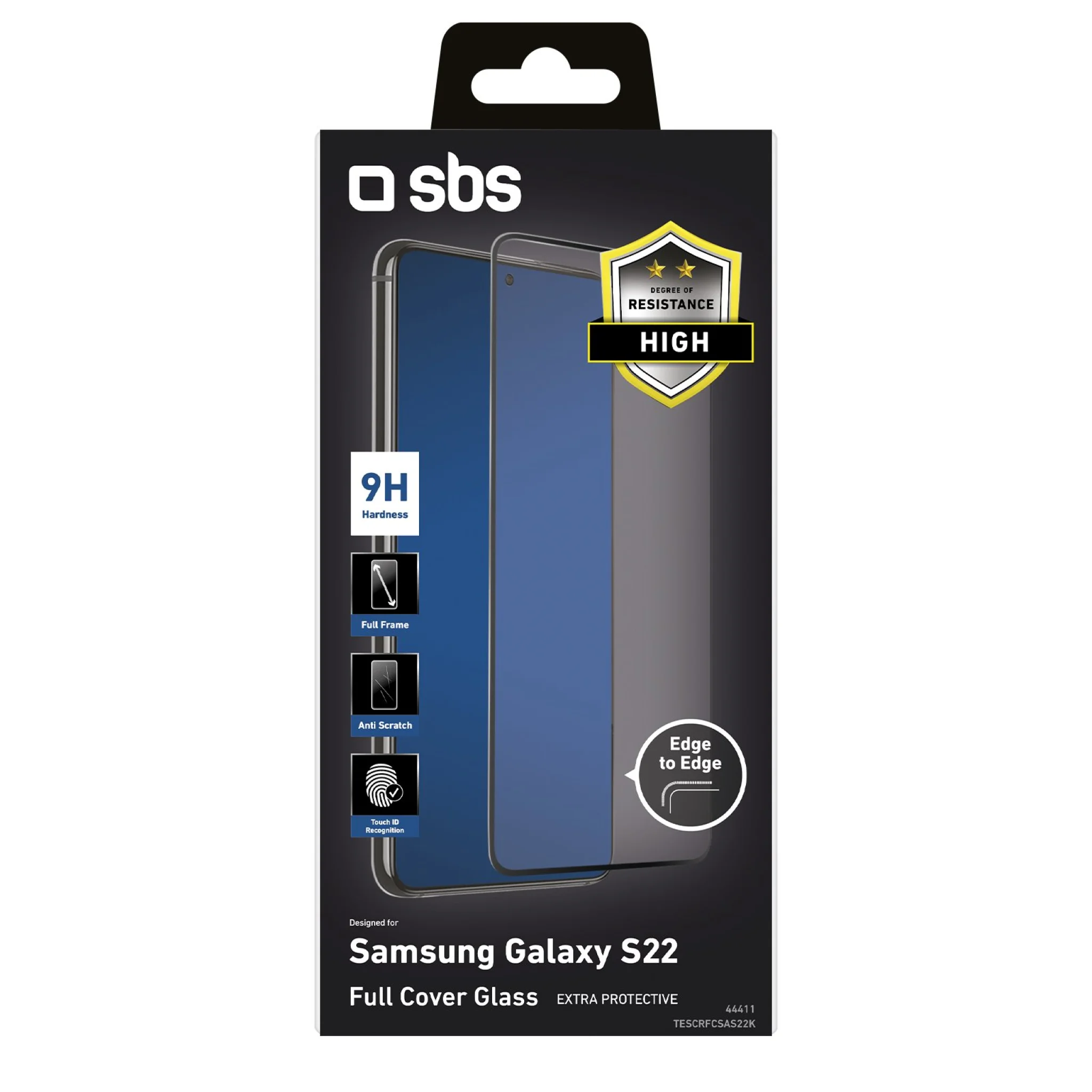 SBS skyddsglas för Samsung Galaxy S22®. Svarta kanter