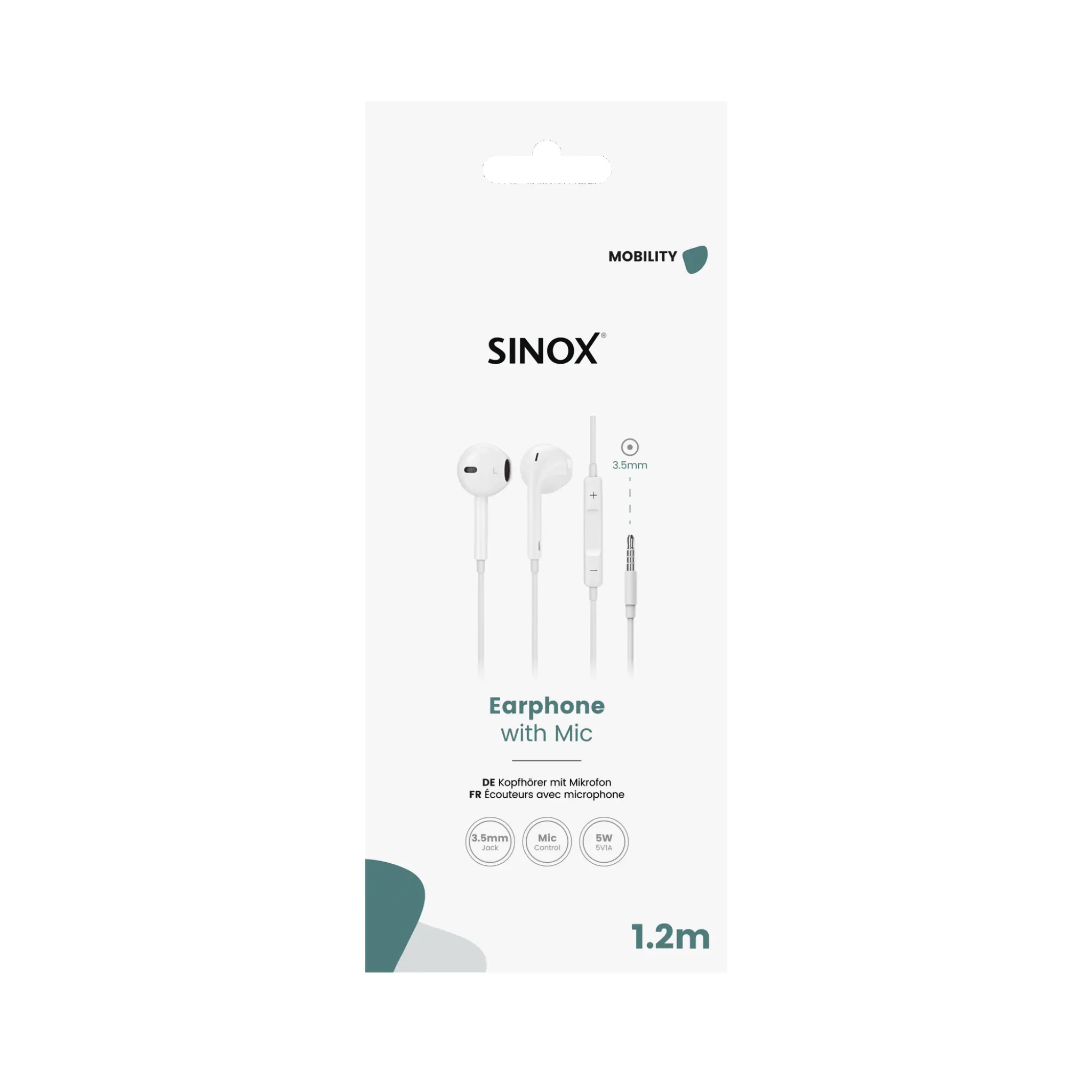 Sinox in-ear hörlurar 3,5mm med fjärrkontroll och mikrofon. Vit