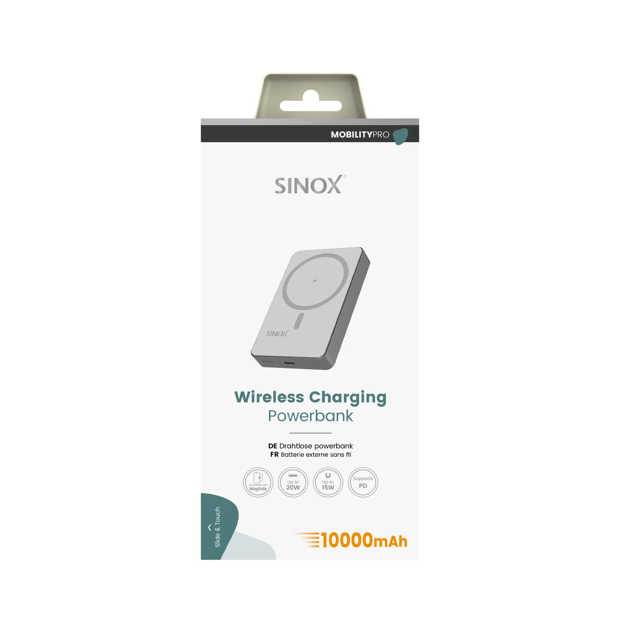 Sinox PRO trådlös Power Bank 10000 mAh. Grå