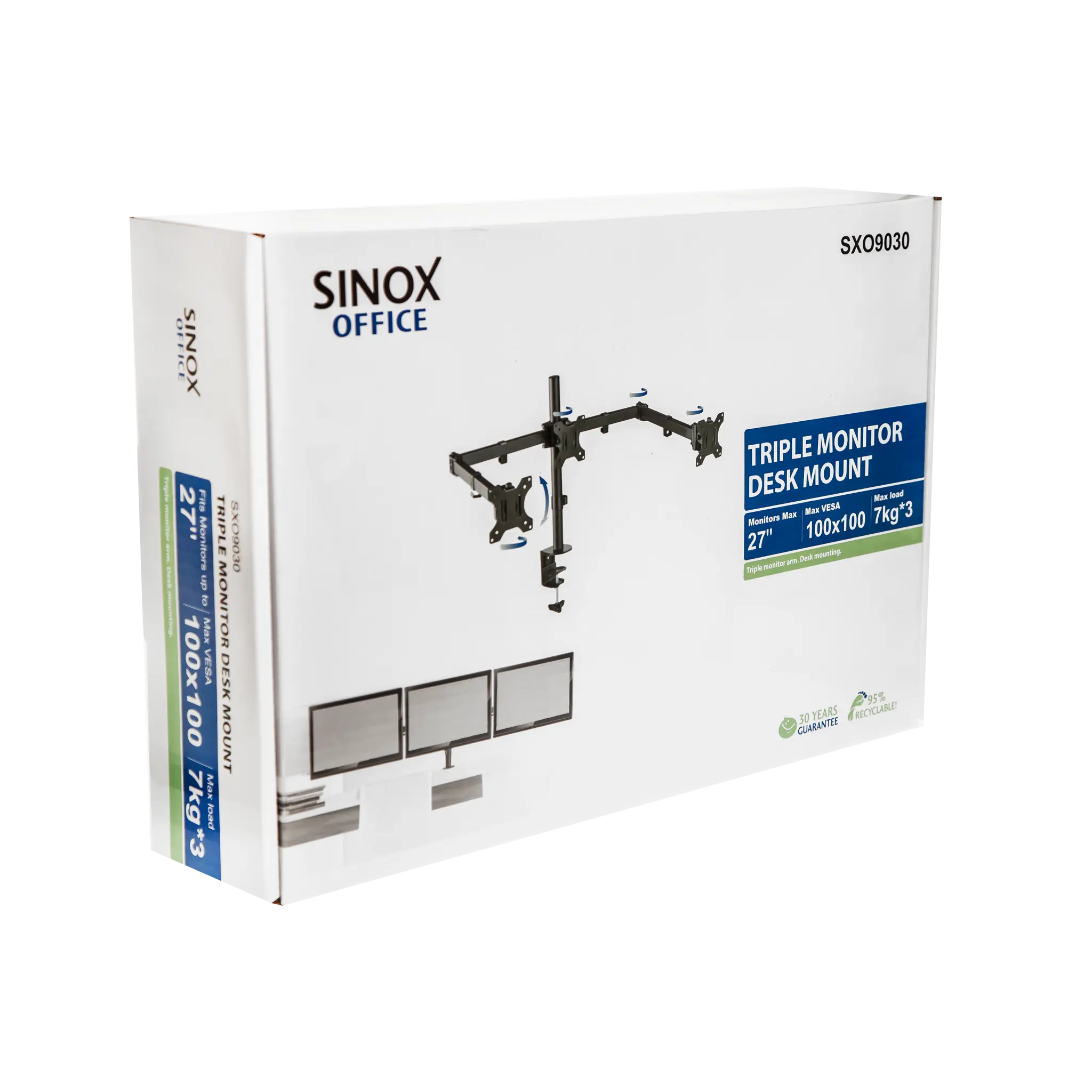Sinox Office skärmstativ för 3 skärmar. Upp till 27". Svart