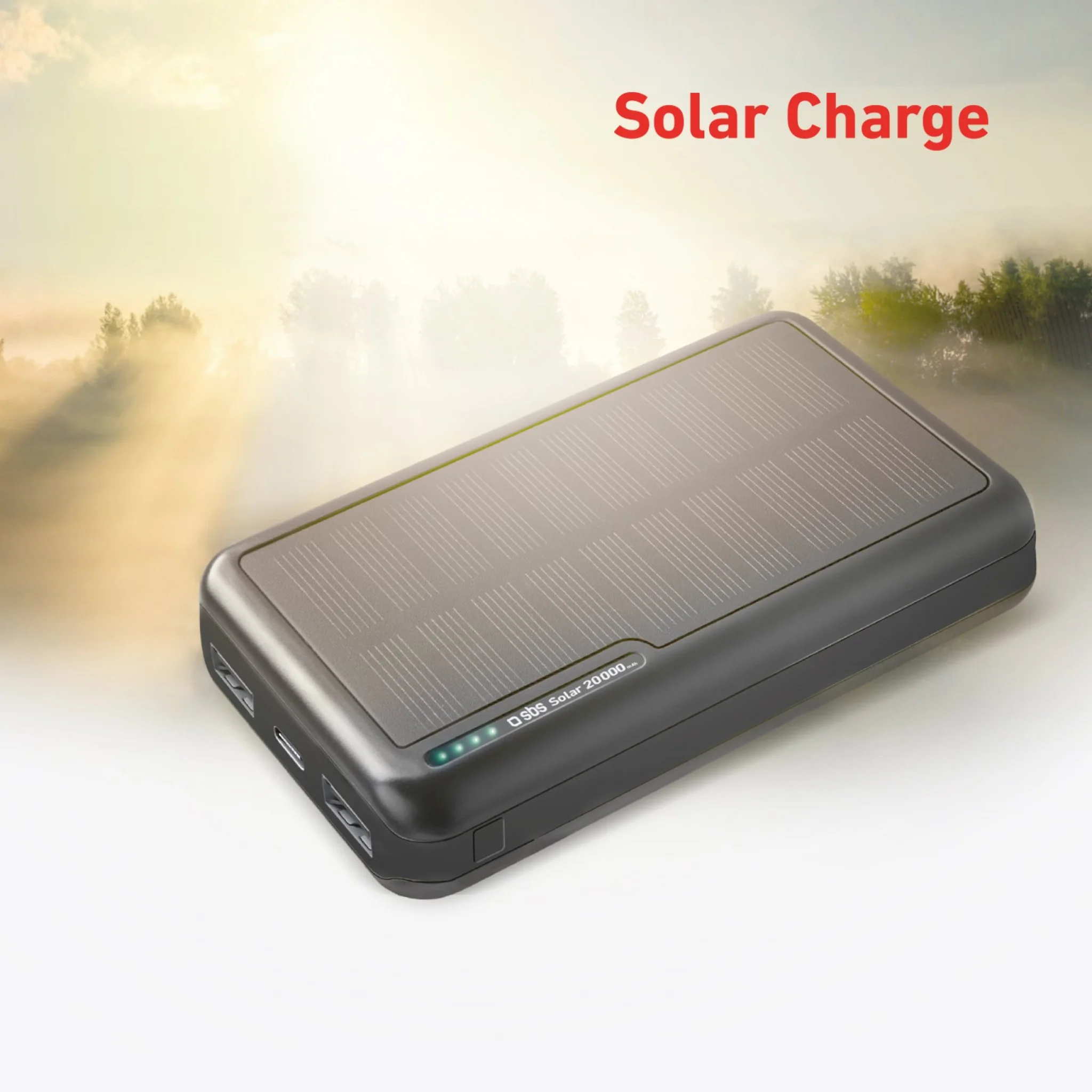 SBS powerbank med solceller. 20.000 mAh. Svart