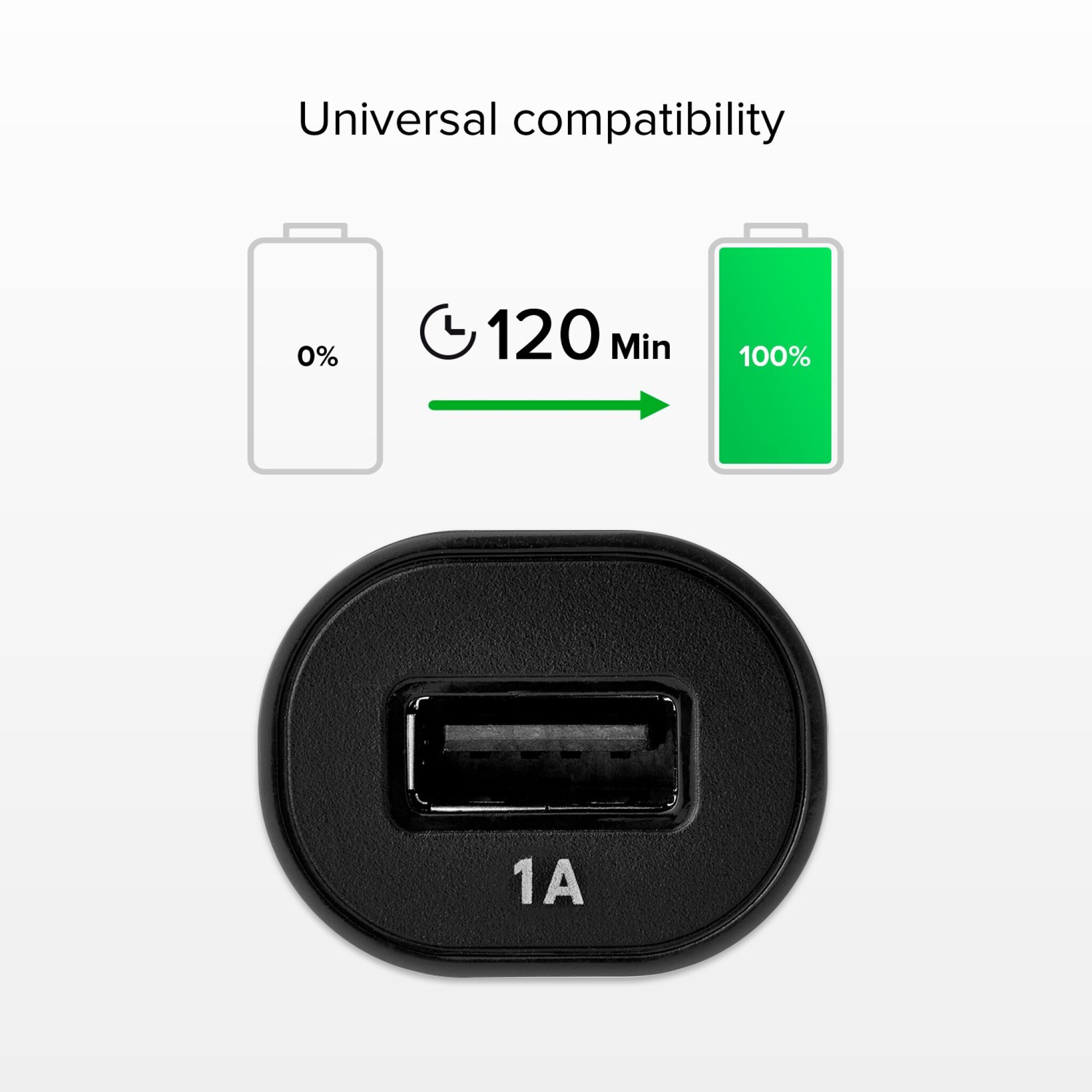 SBS billaddare med 1A USB A. Svart