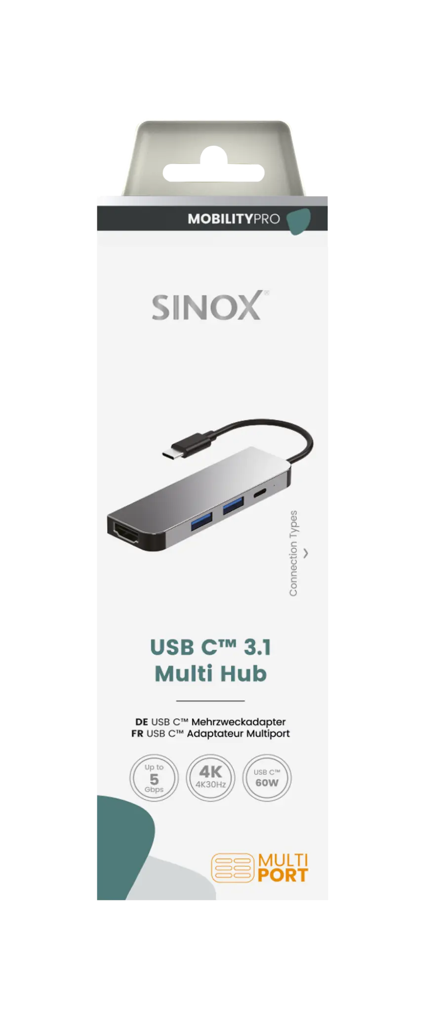 Sinox PRO USB C Hubb. 0,15m. Aluminium