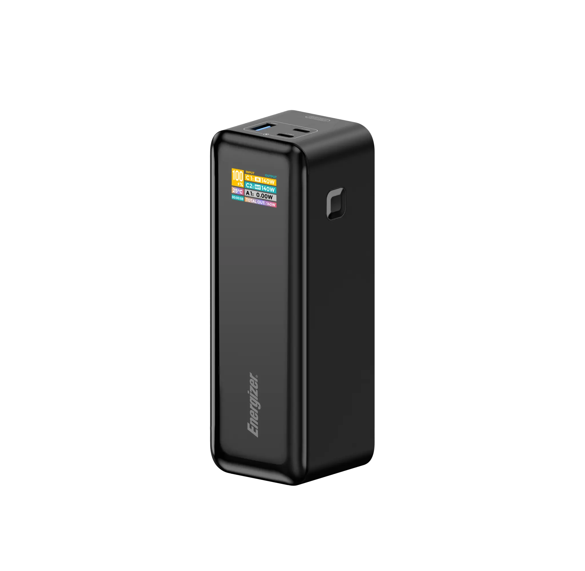 Energizer 140W höghastighets USB-C PD & USB-A Power Bank. Svart