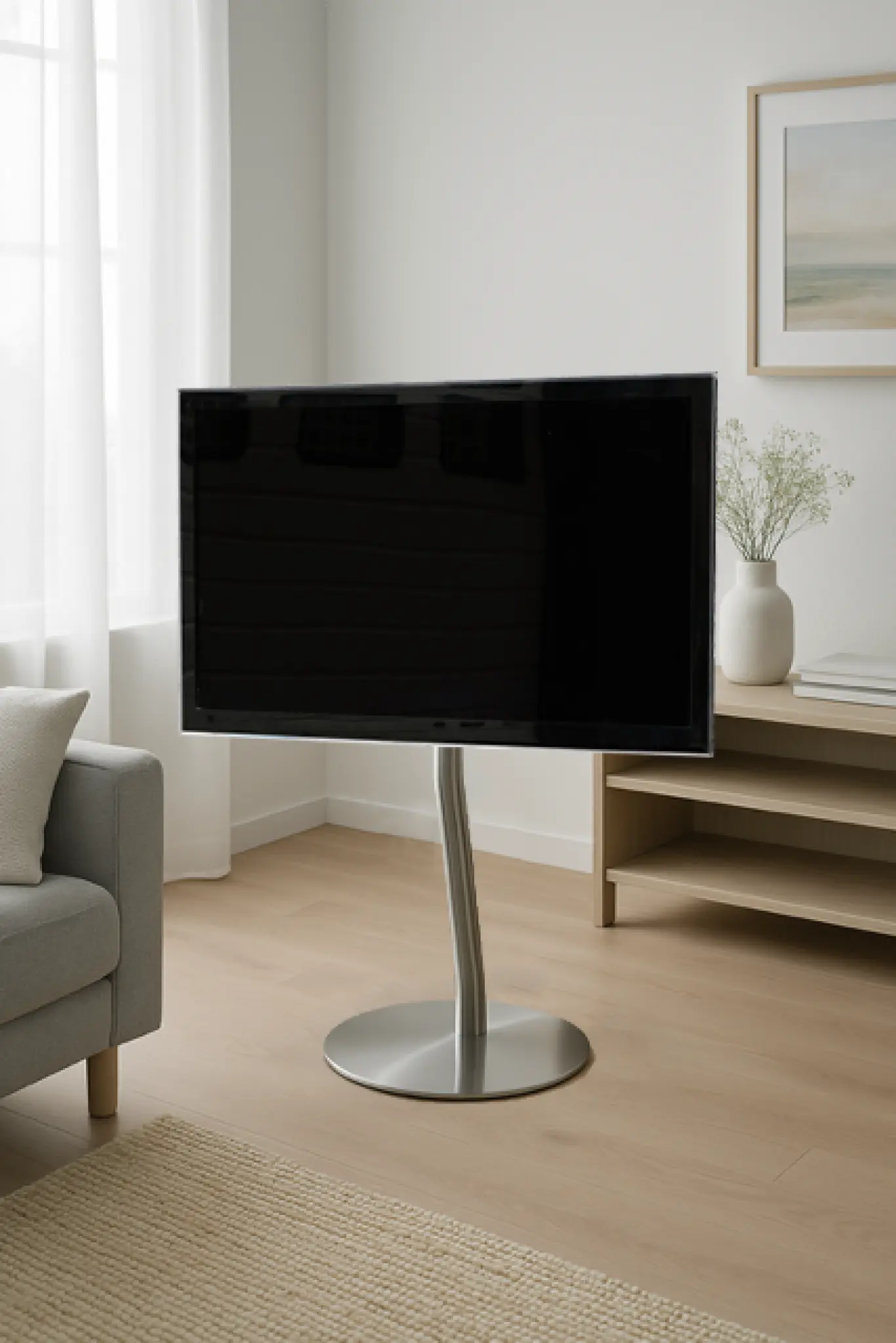Sinox StandView TV-golvfäste, vinklat med roterbar topp. 26"-65". Aluminium finish Sinox StandView TV-golvfäste, vinklat med roterbar topp. 26"-65". Aluminium finish