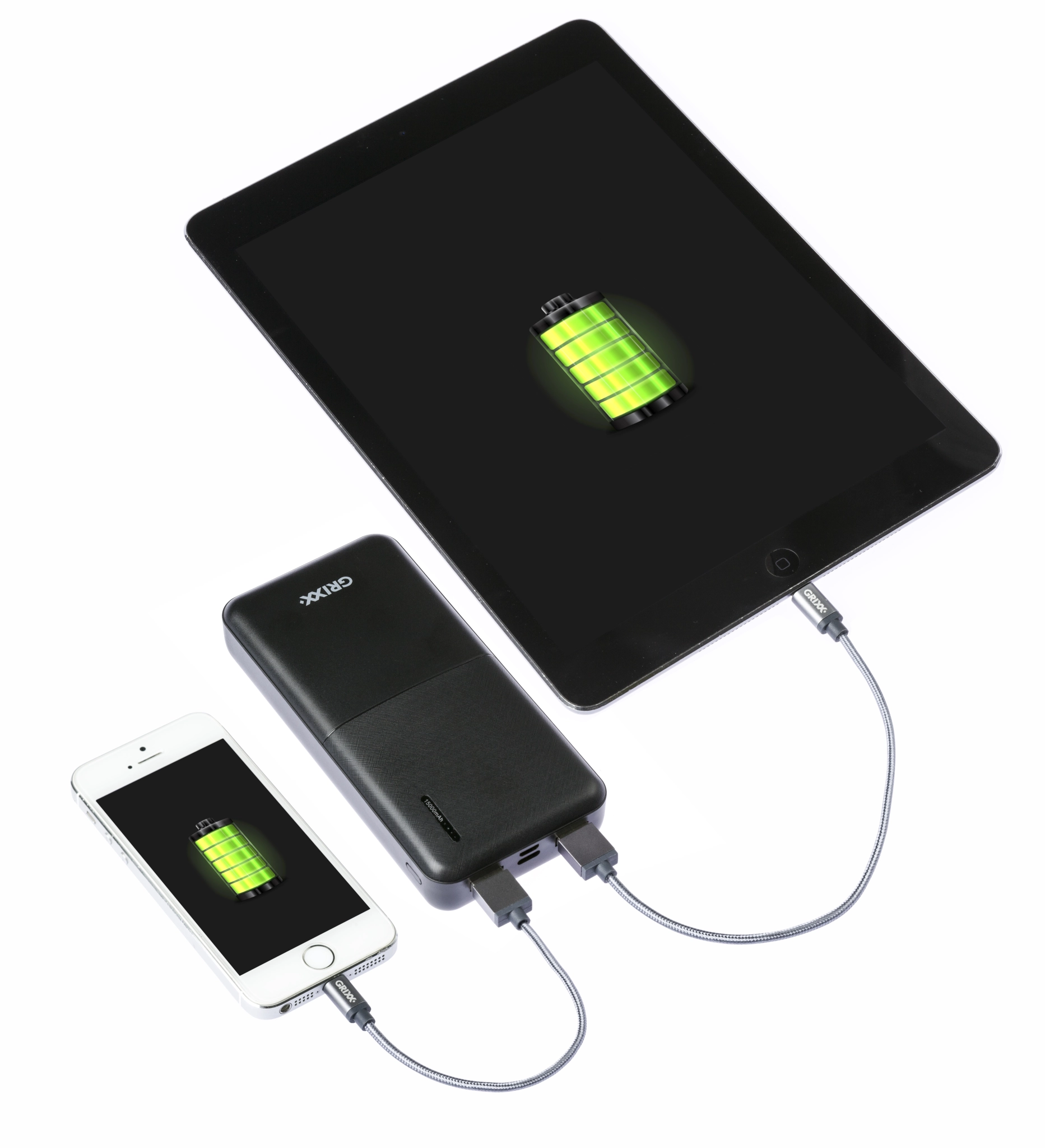 Grixx Powerbank 15.000mAh. Svart