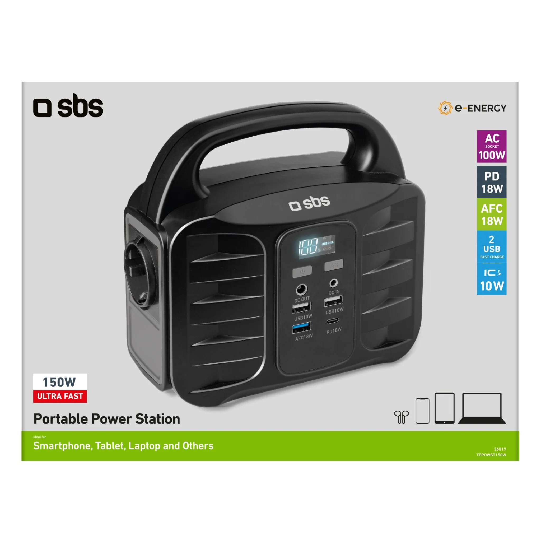 Sbs Portabel 150W laddningsstation. Svart