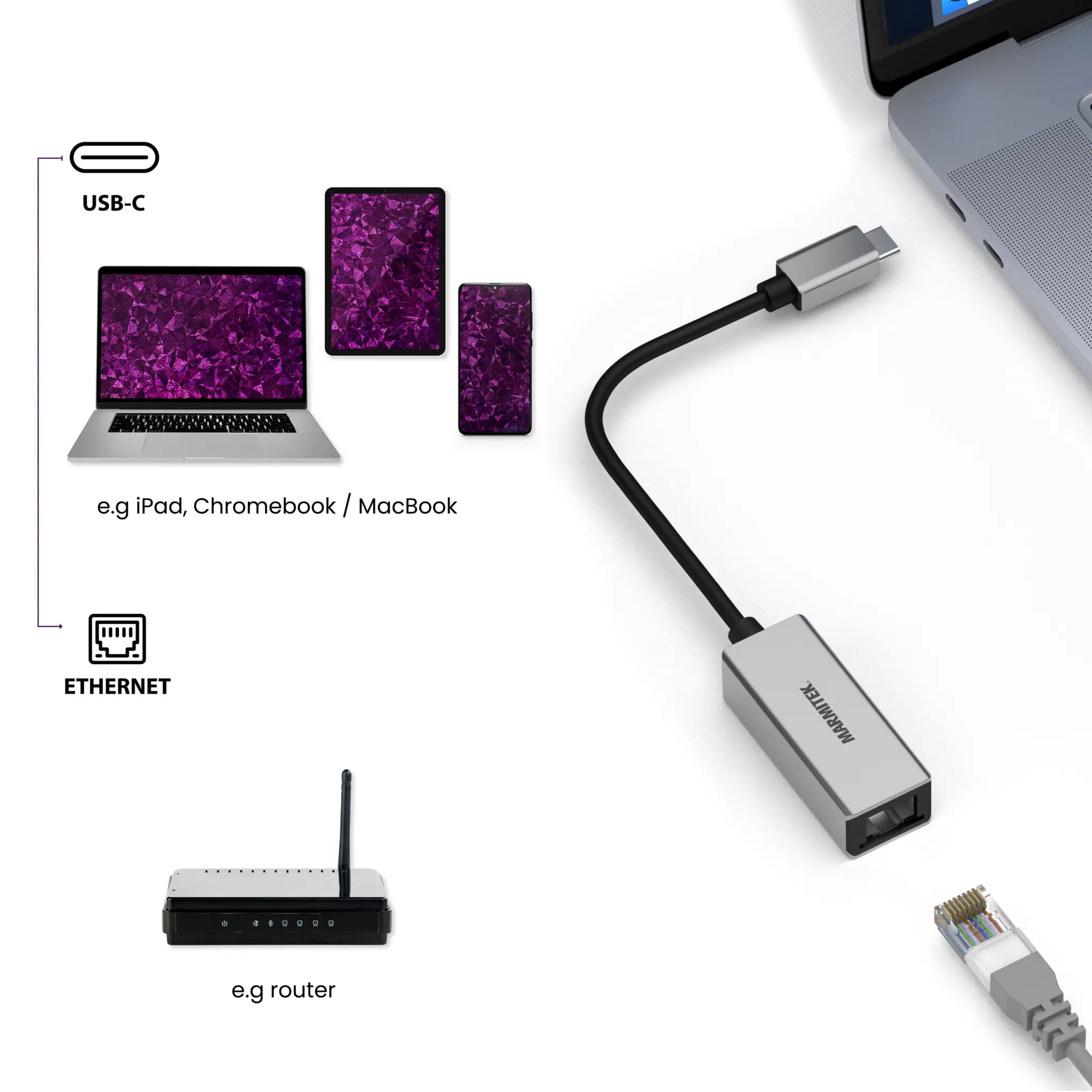 Marmitek USB-C till Ethernet adapter. 0,15m