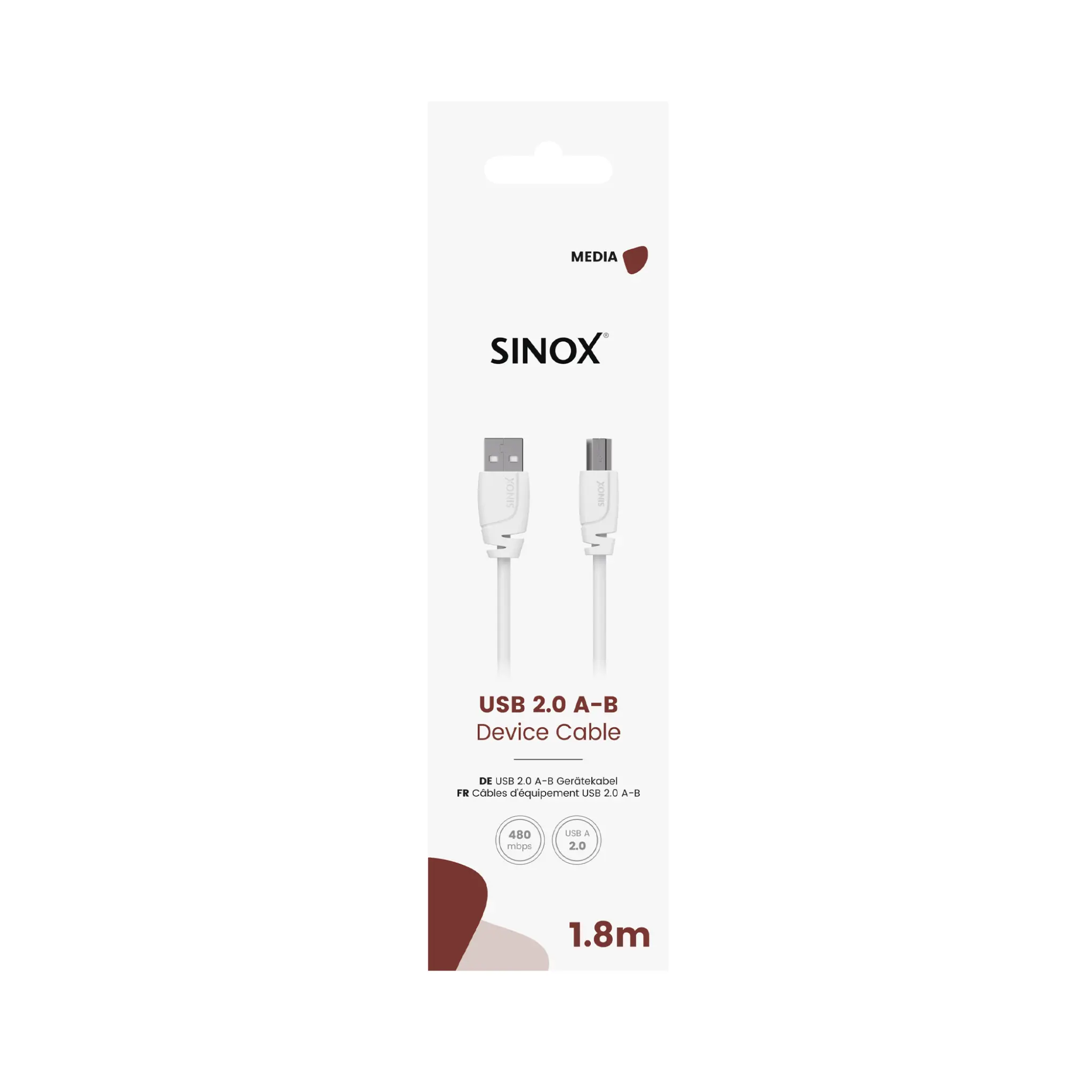 Sinox USB 2.0 Kabel 1,8m. Vit