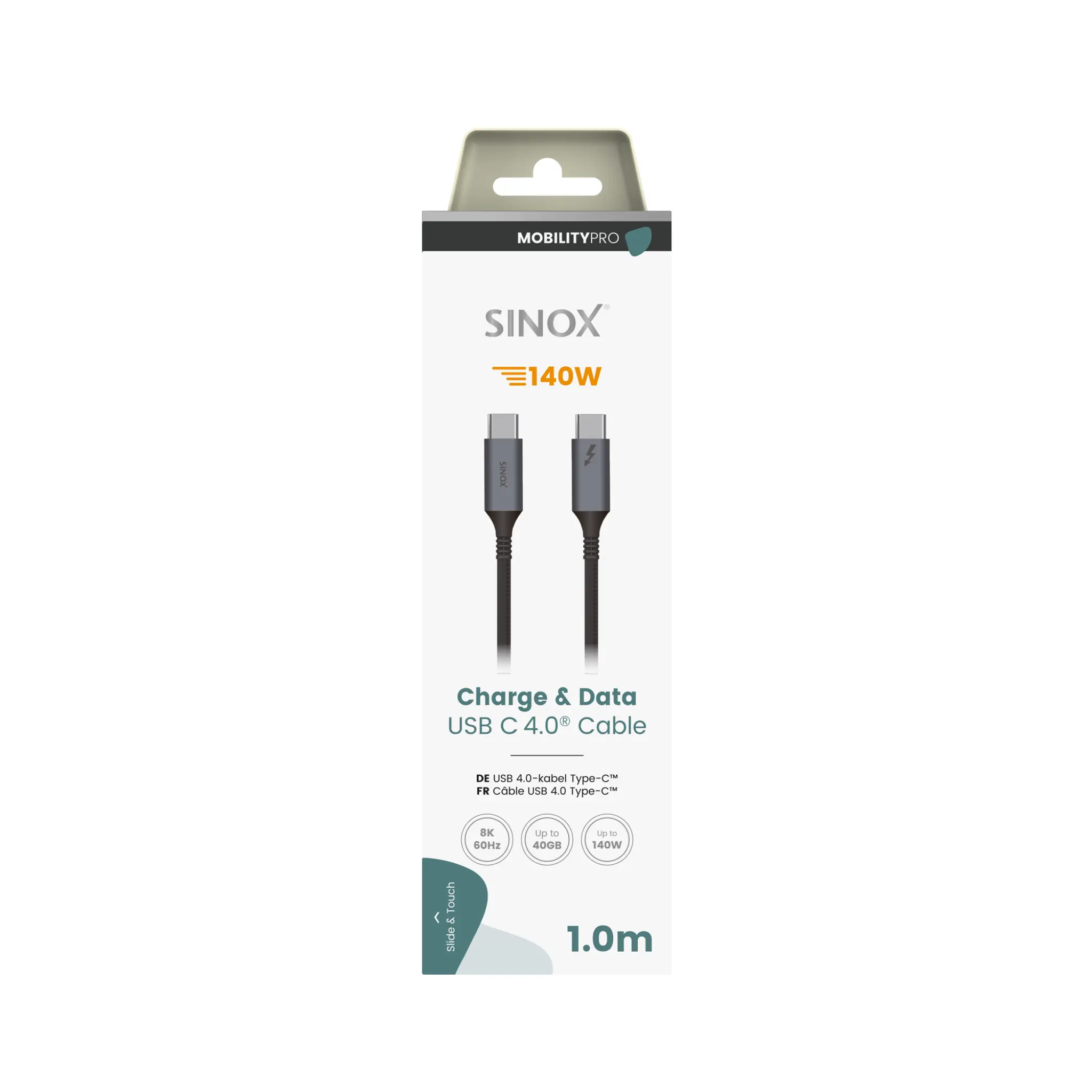 Sinox PRO USB4 kabel (Thunderbolt®). 1 m. Svart