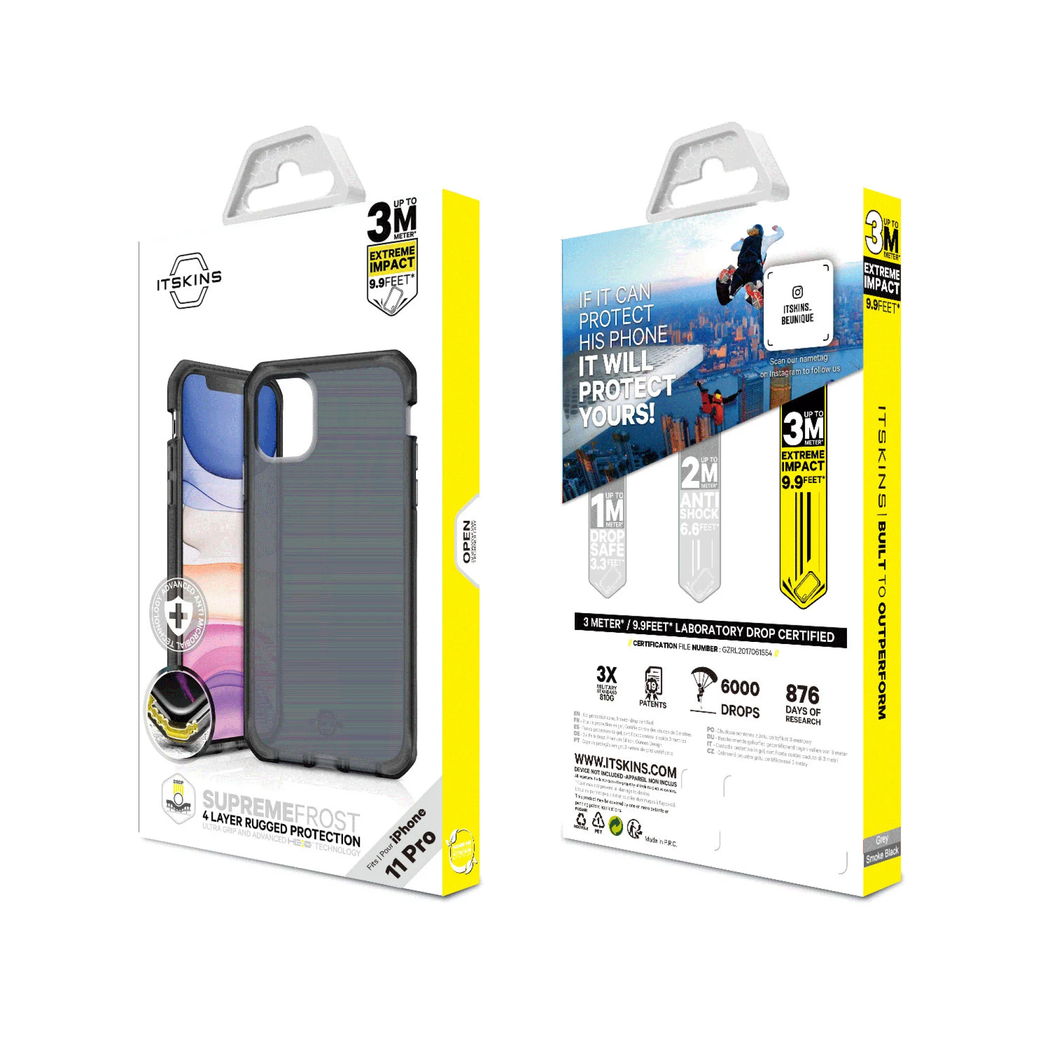 ITSKINS SUPREME FROST skal för iPhone 11 Pro / XS / X®. Grå och svart