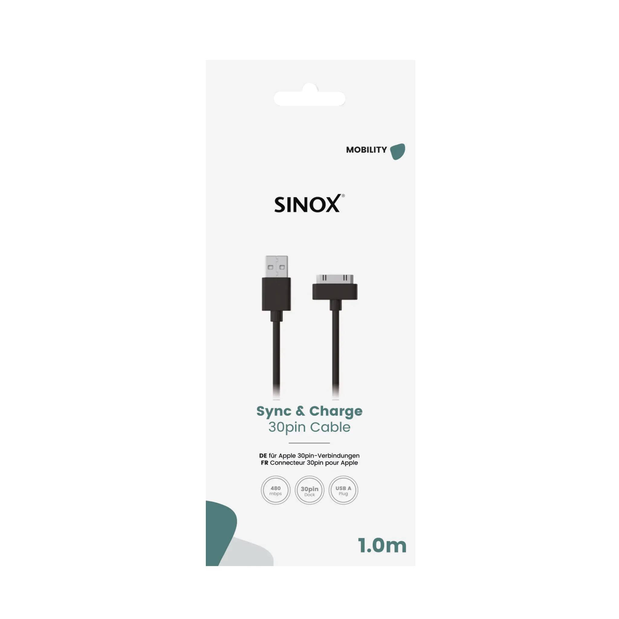 Sinox Apple™ 30-polig kabel. 2m. Vit