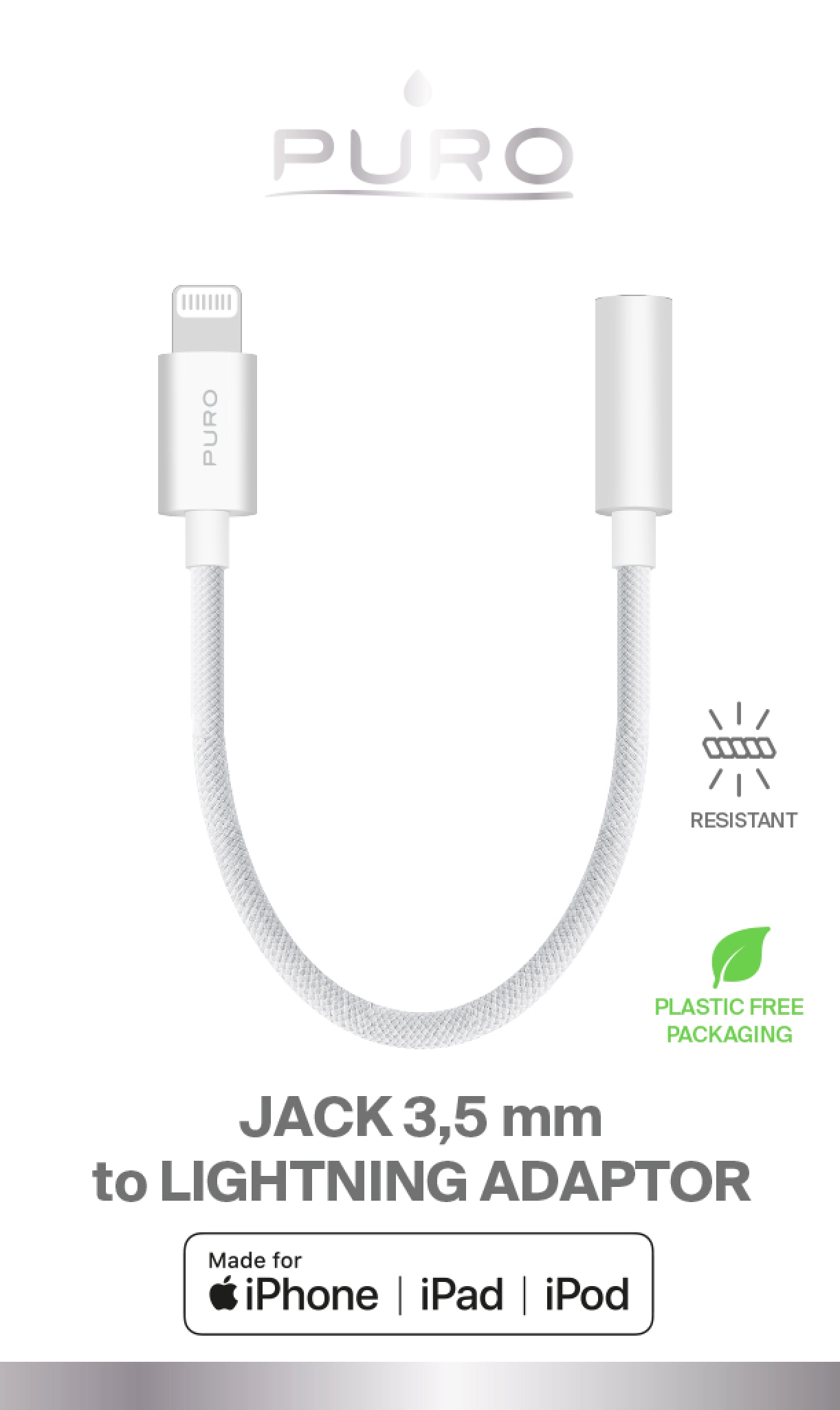 PURO Fabric Adapter från 3,5 mm jack till Lightning