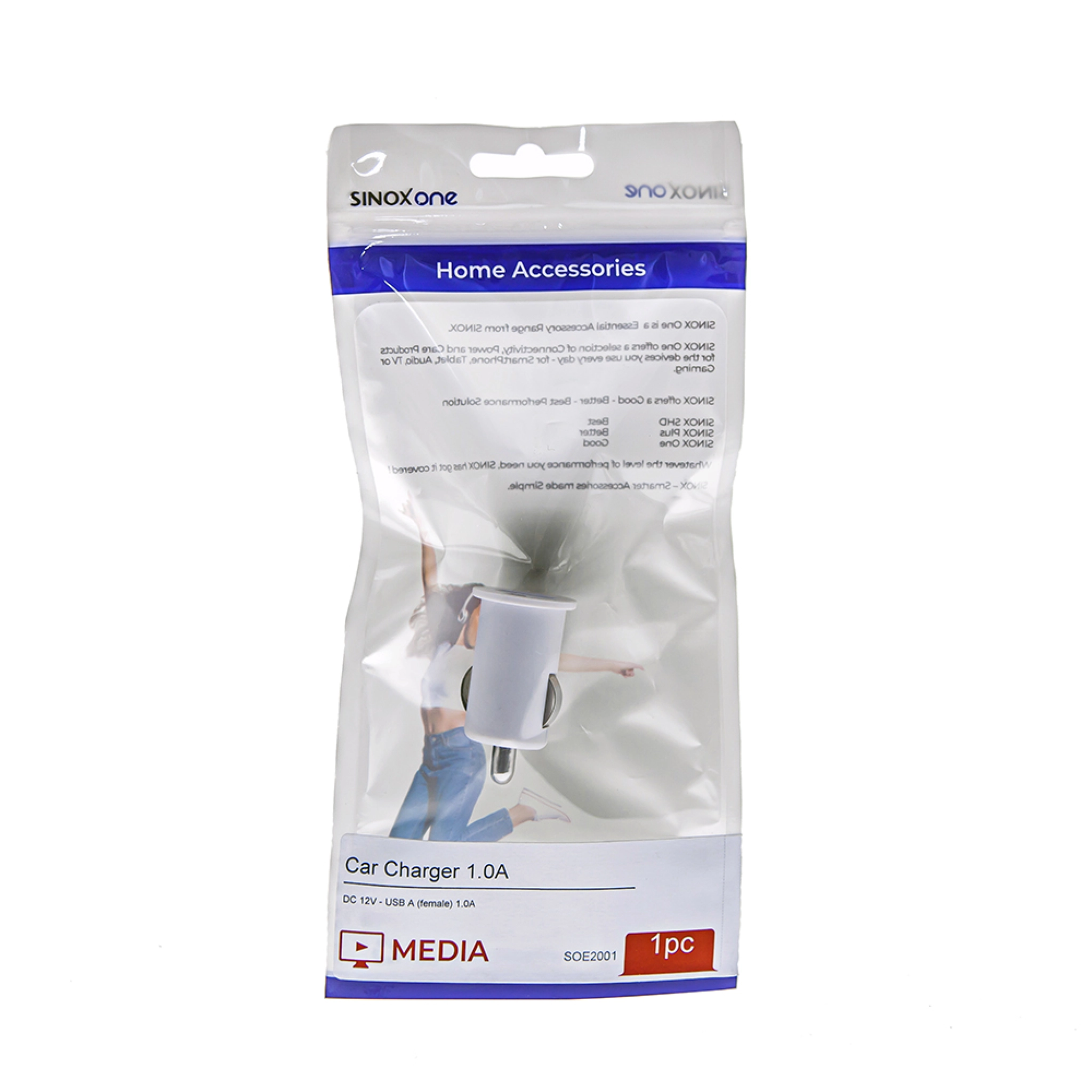 Sinox One 12V USB A laddare. 1A. Vit
