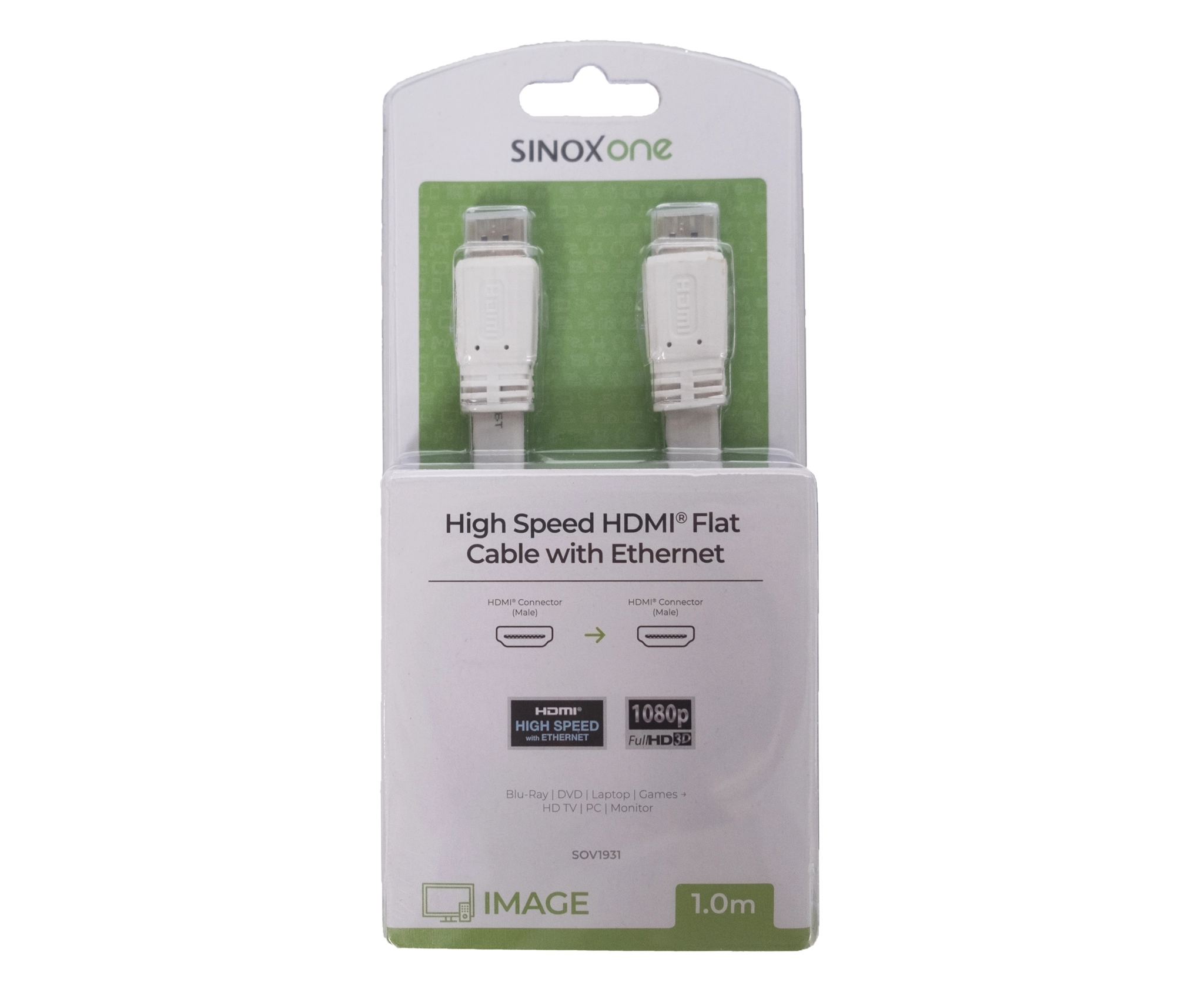 Sinox One HDMI™ Flat slim kabel. 1m. Vit