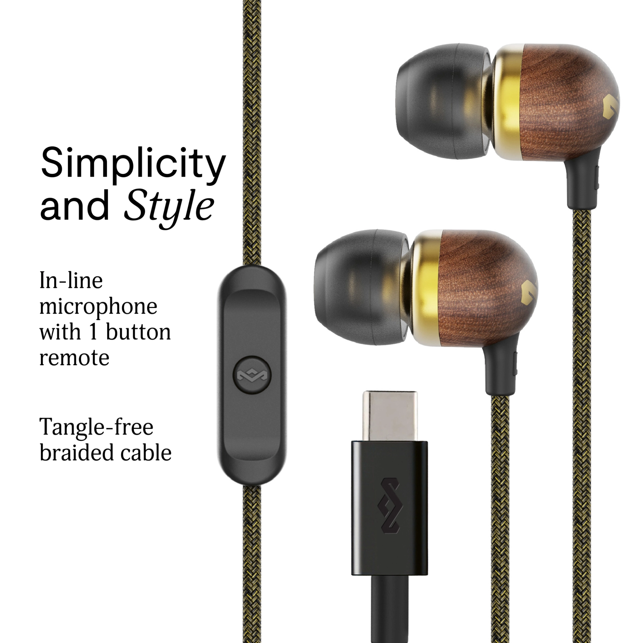 Marley Smile Jamaica USB-C öronsnäckor. Mässing