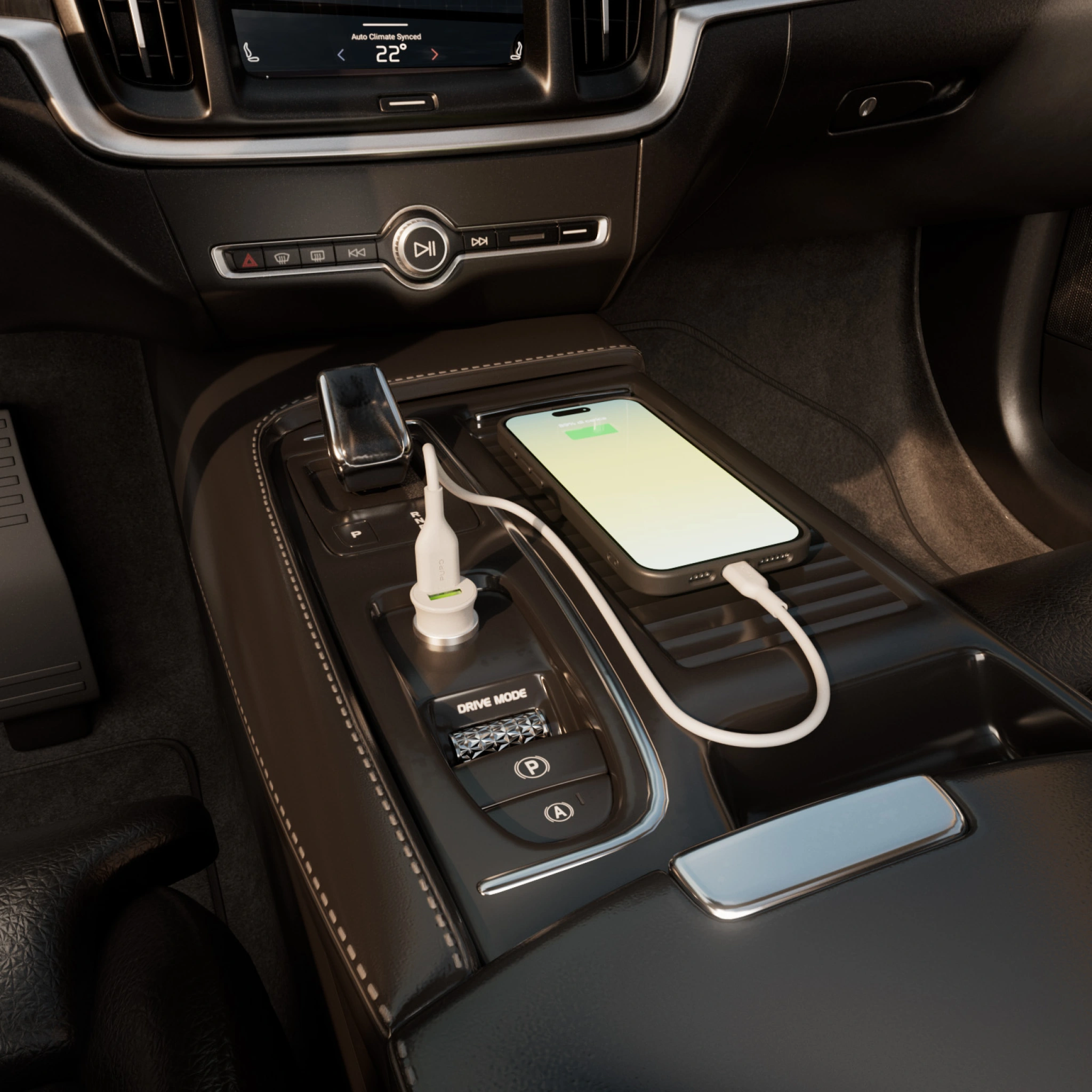 PURO Pro Lite billaddare med 2 USB-A-portar. Vit