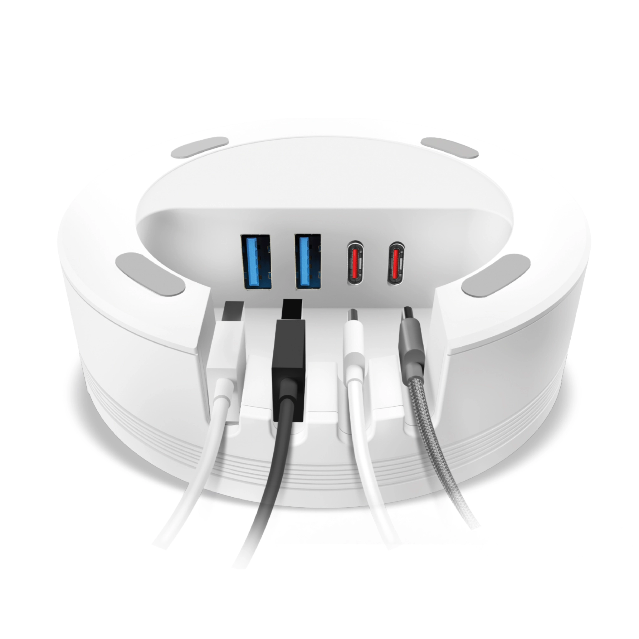 SBS Laddningsstation med 2 USB-A-portar, 2 USB-C-portar och trådlös laddare. Vit färg