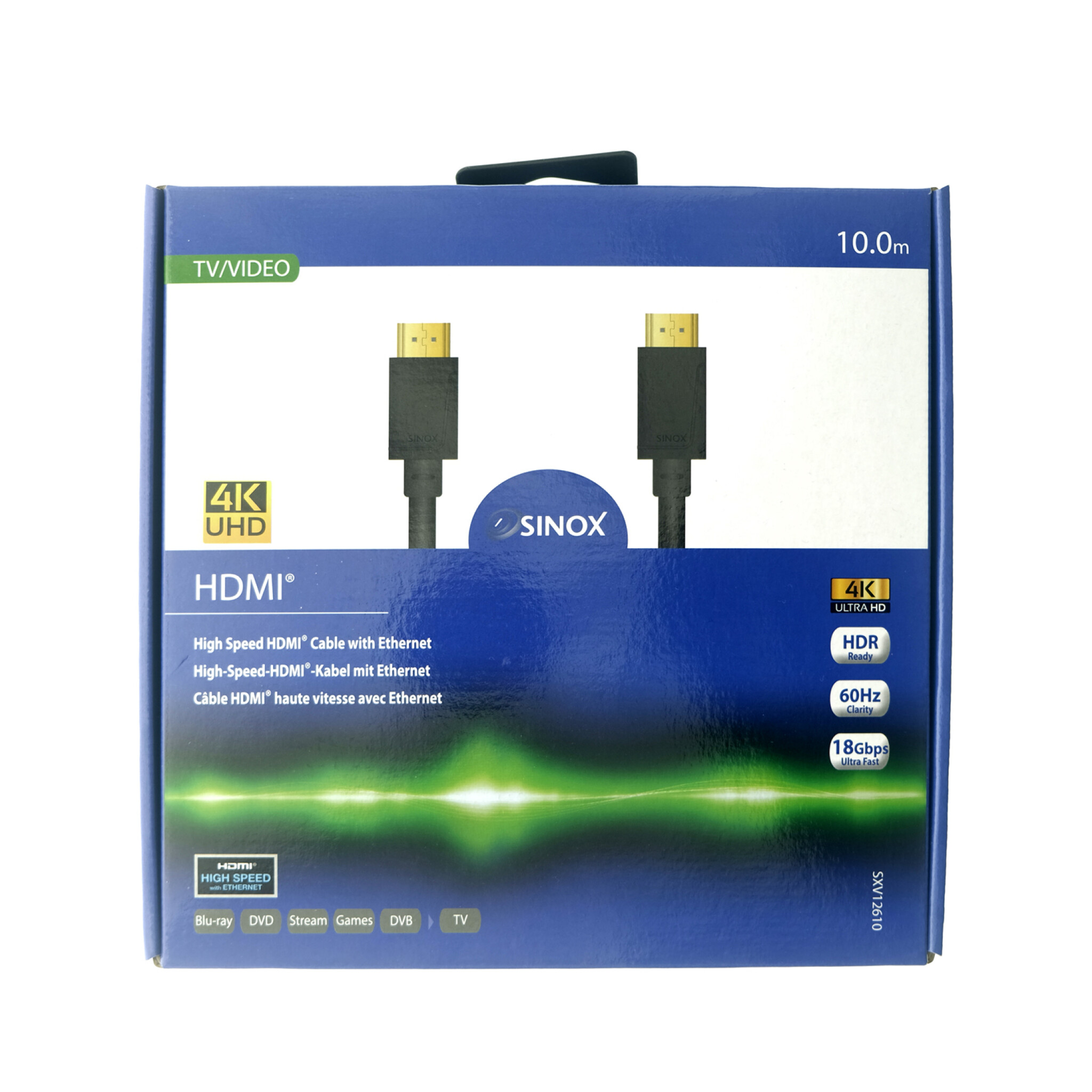 Sinox HDMI™-kabel 4K60Hz+E. 10m. Svart