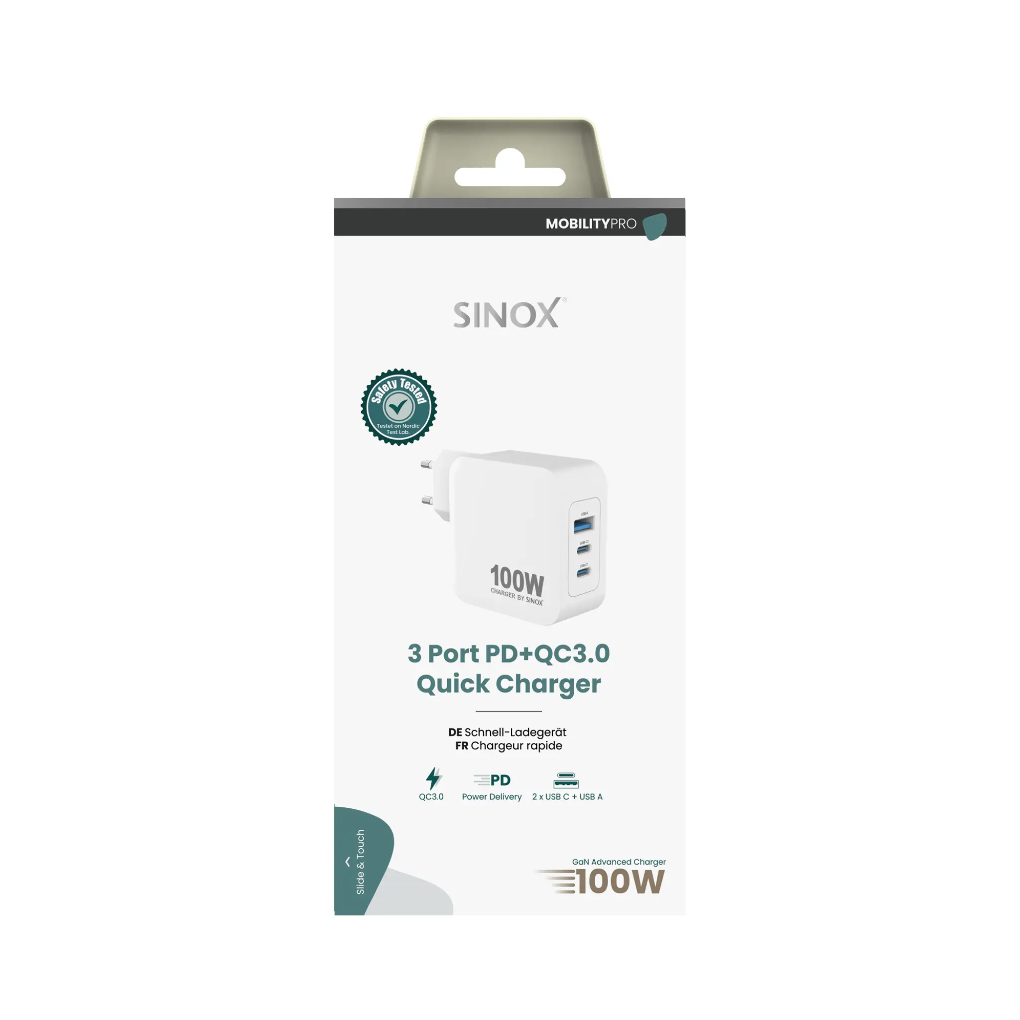 Sinox PRO väggladdare 2xUSB-C 1xUSB-A PD 100W. Vit
