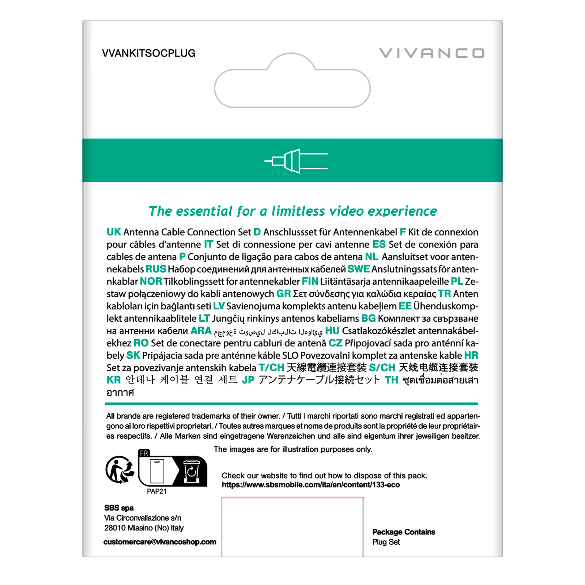 Vivanco Koaxialkontakt och uttagssats för 4,5 till 7,5 mm antennkablar