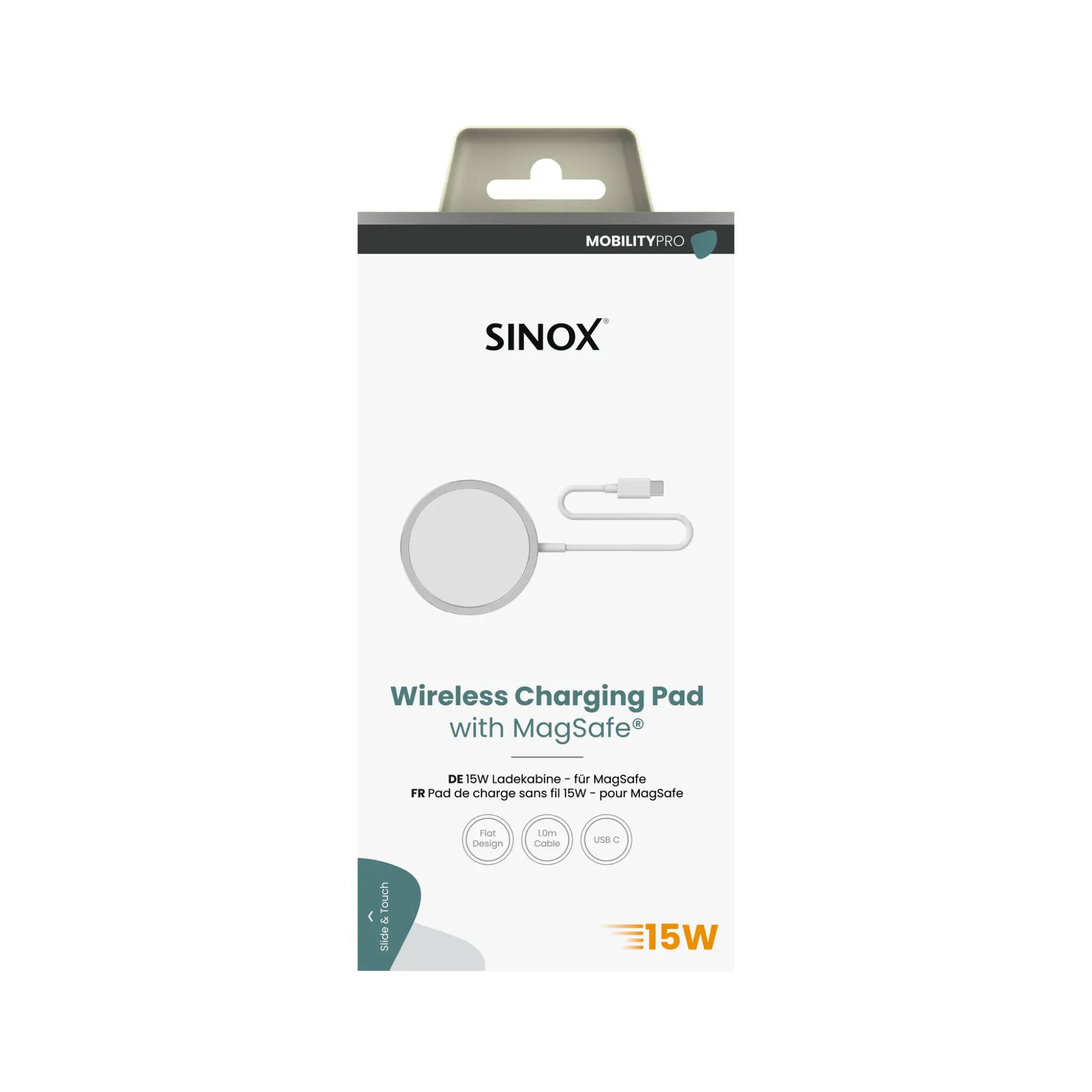Sinox PRO magnetisk trådlös laddare 15W. 1m. Vit