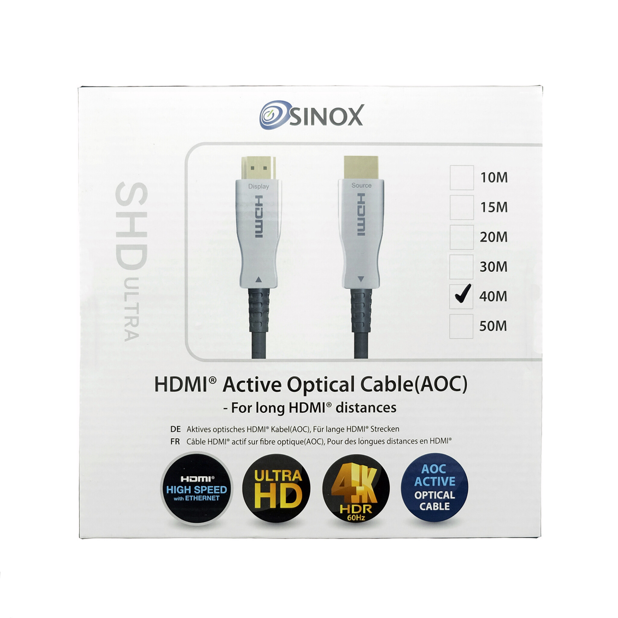 Sinox SHD HDMI™ Optisk kabel 4K60Hz+E. 40m. Svart