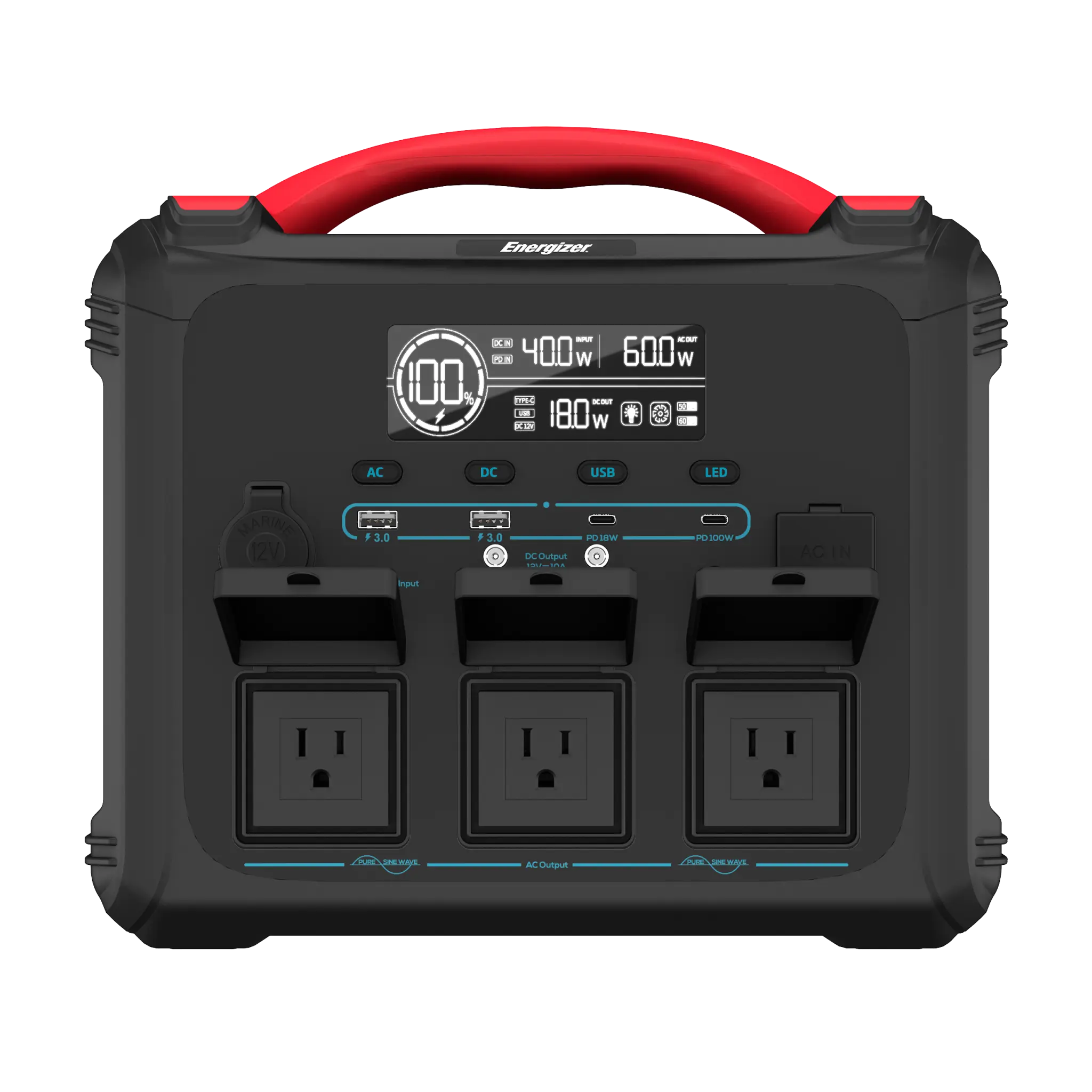 Energizer 1102Wh Bärbart kraftverk med 2400W. Svart