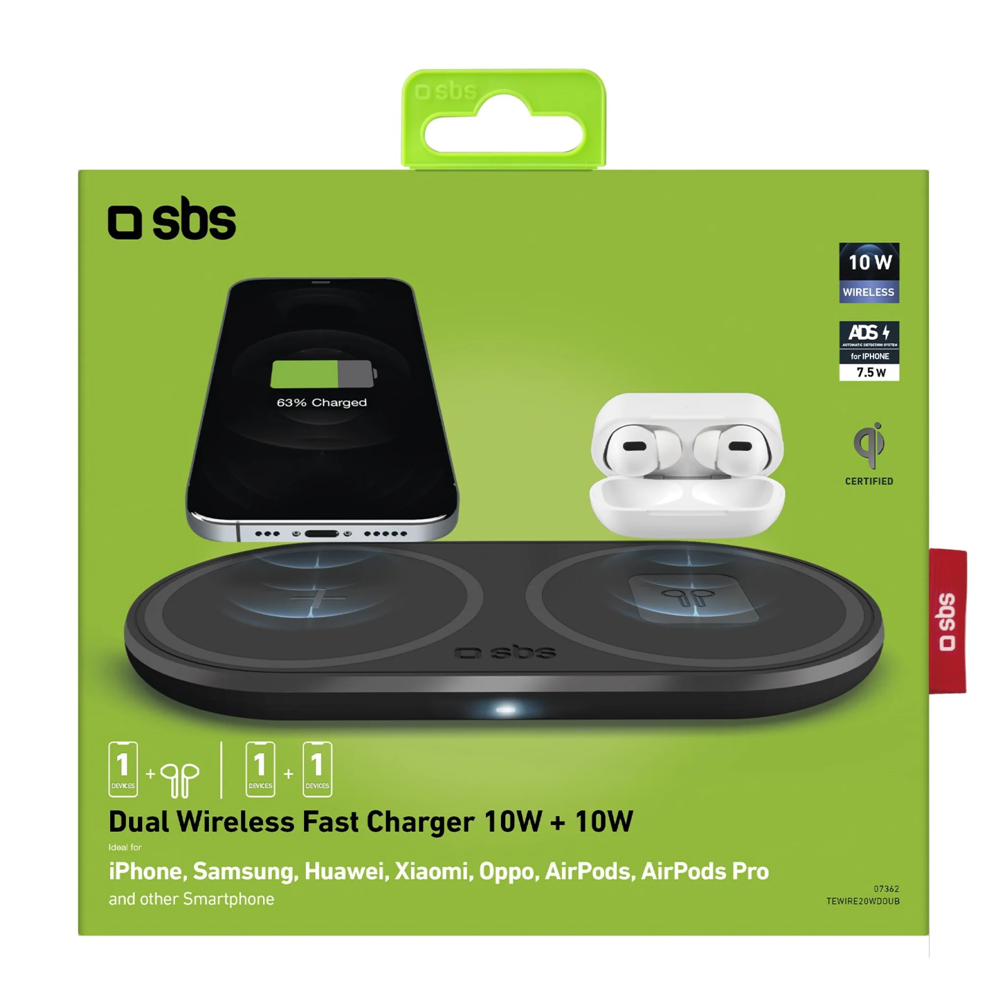 SBS Trådlös laddare 2 x 10W. Svart