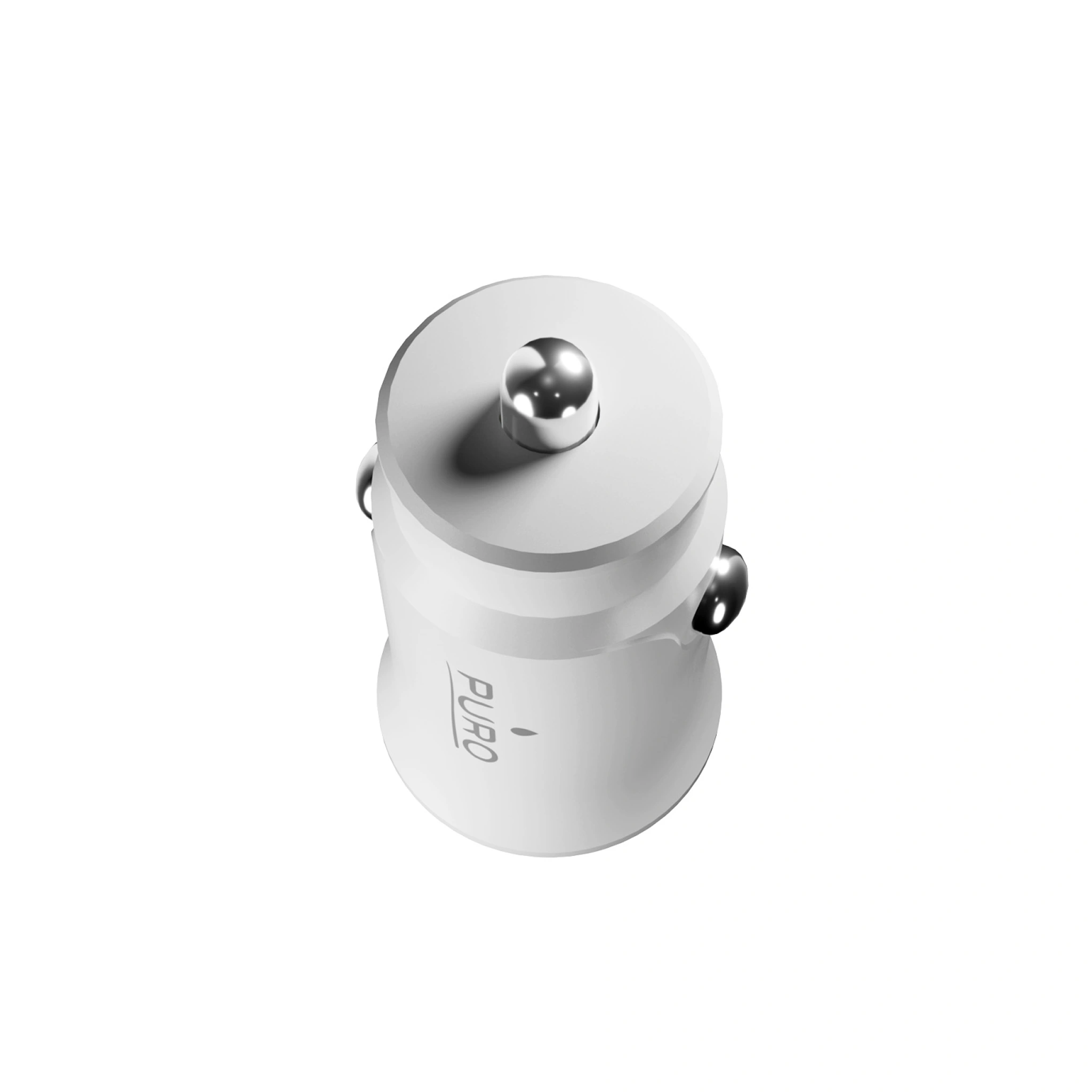 PURO Pro Lite billaddare med 1 USB-A-port och 1 USB-C-port. Vit färg