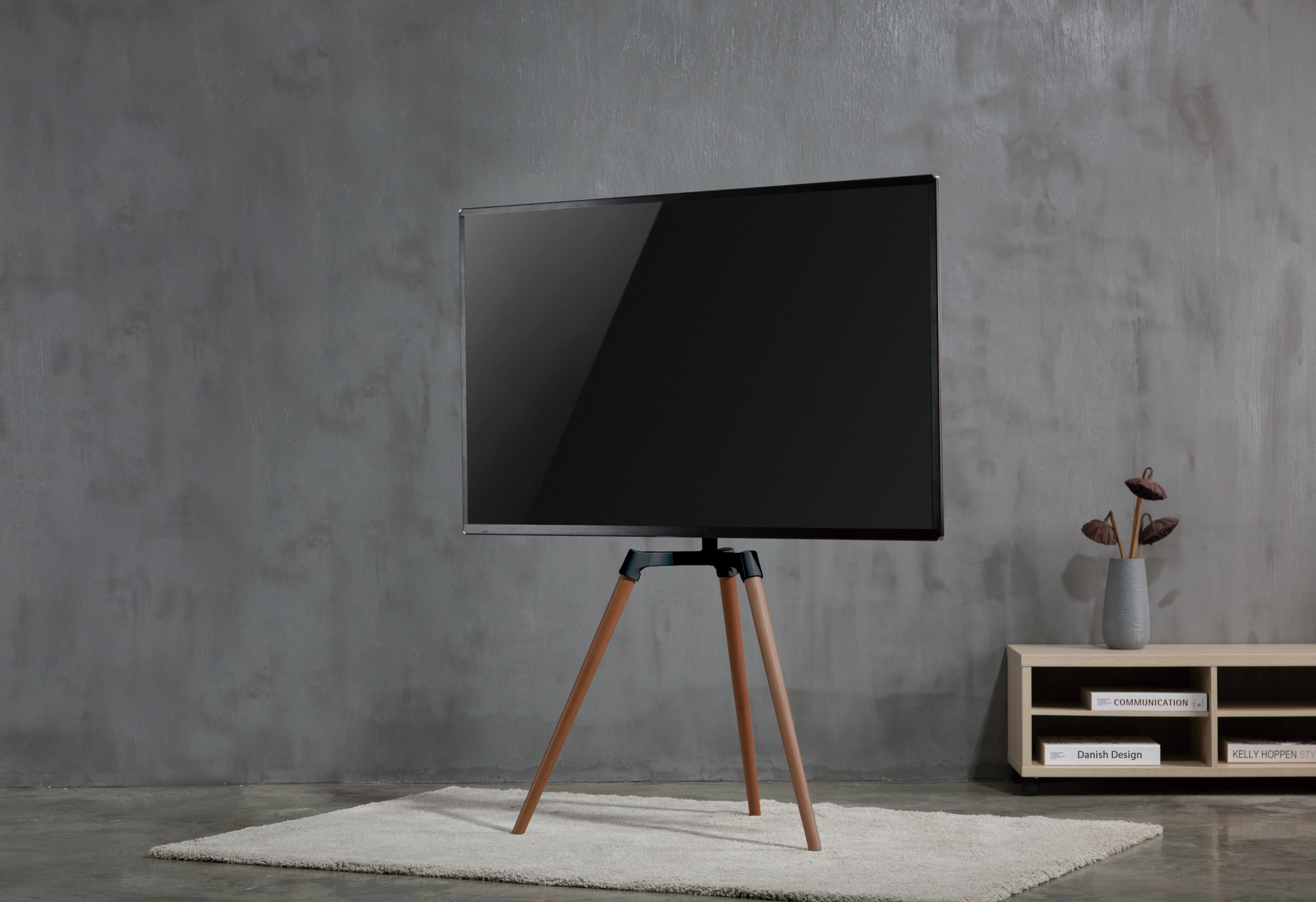 Sinox Tripod TV-golvstativ med svängbar topp. 50"-65". Mörkt trä/svart