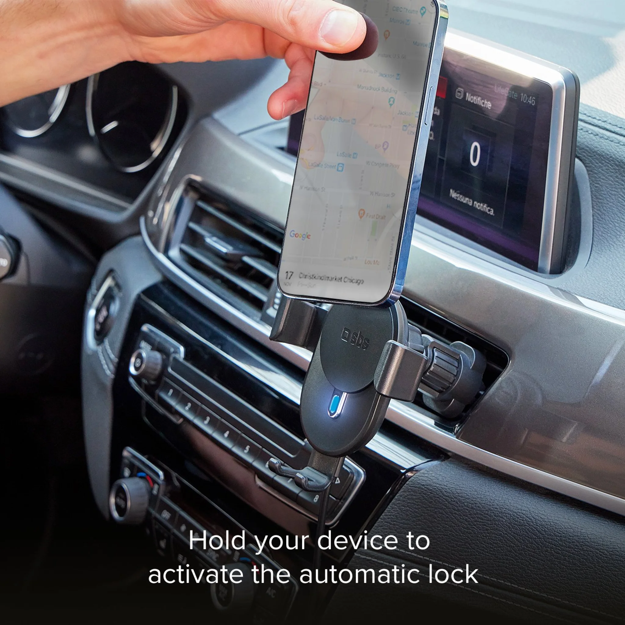 SBS Pro mobilhållare för bilen med trådlös laddning. 15W