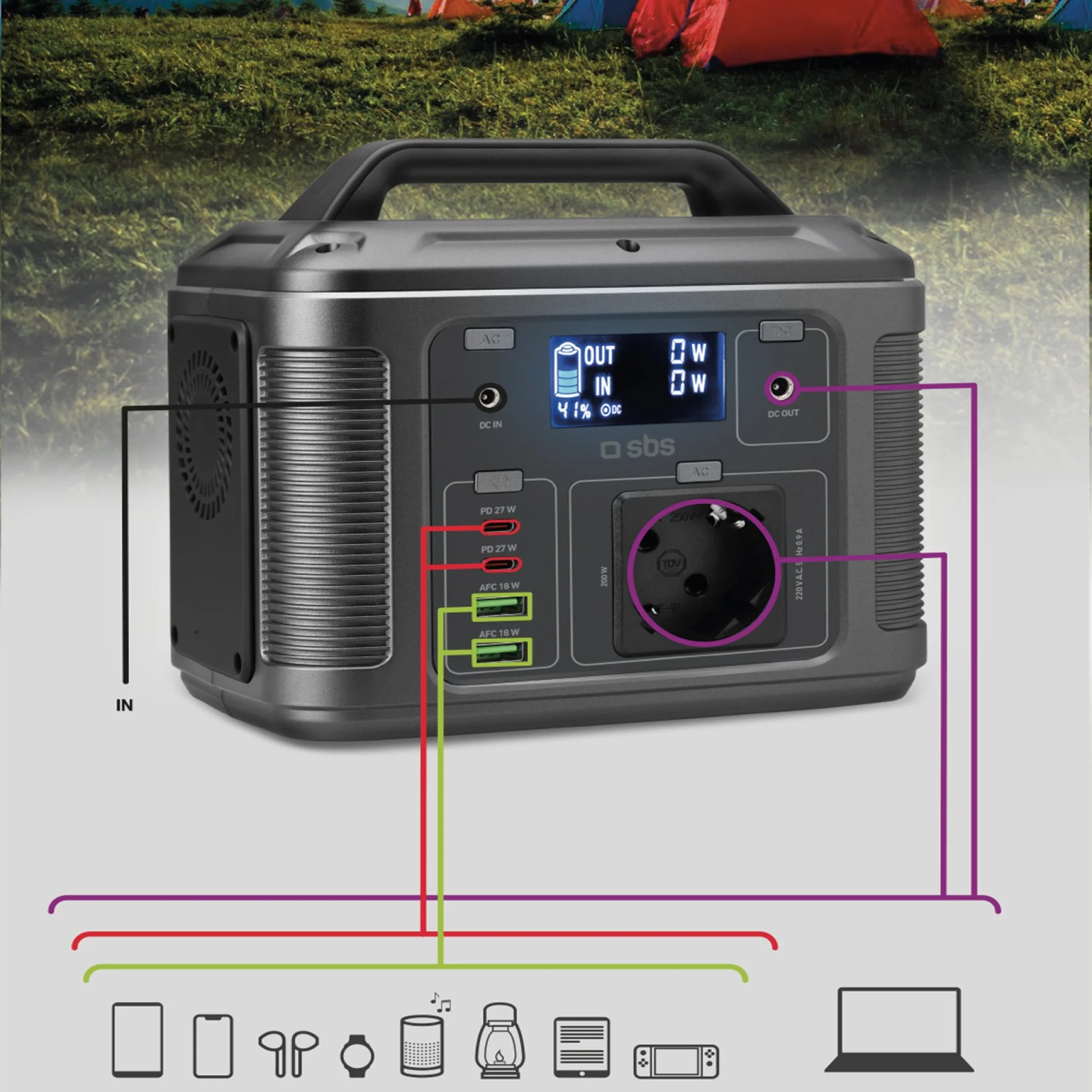 Sbs Portabel 200W laddningsstation. Svart