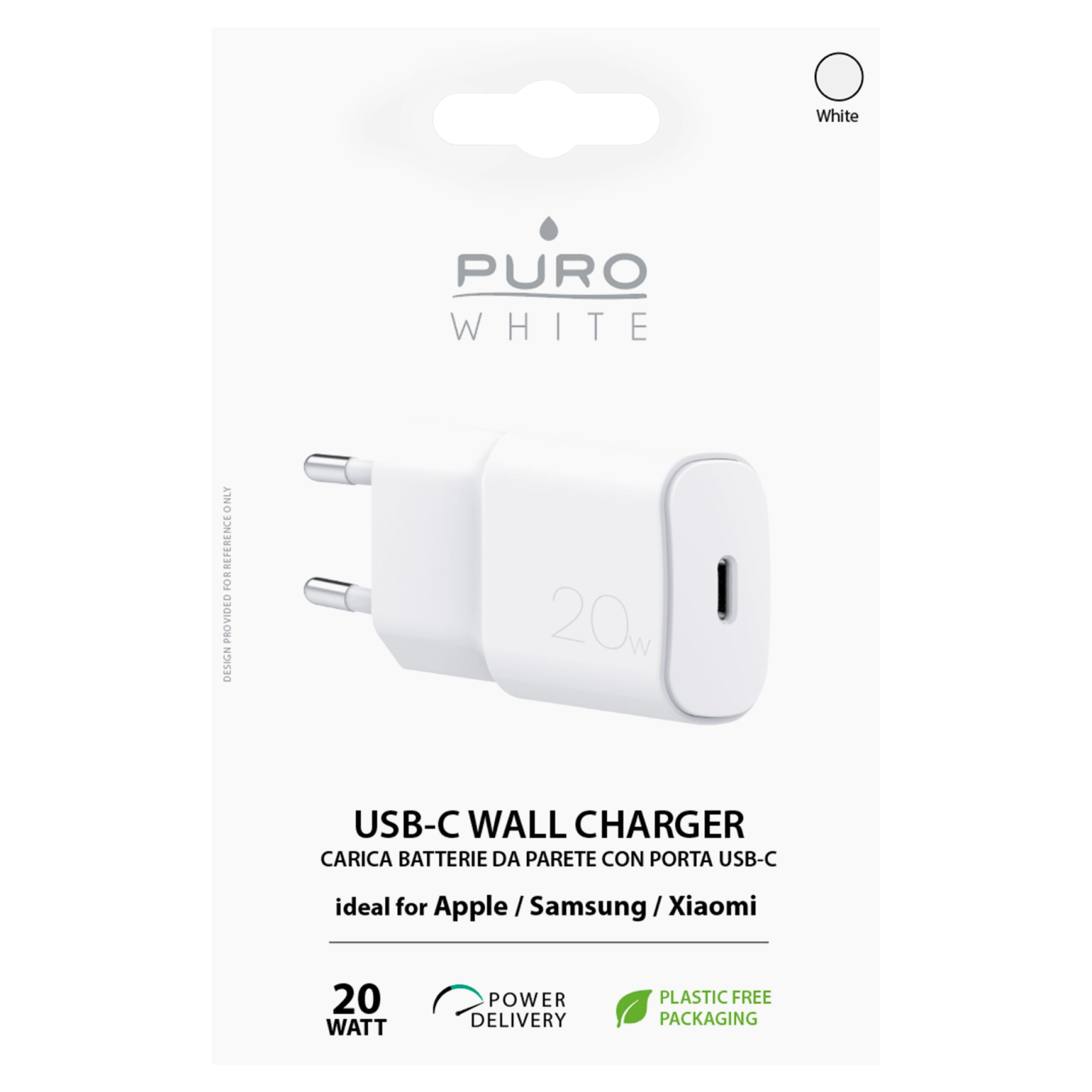 PURO Väggladdare USB-C 20W. Vit