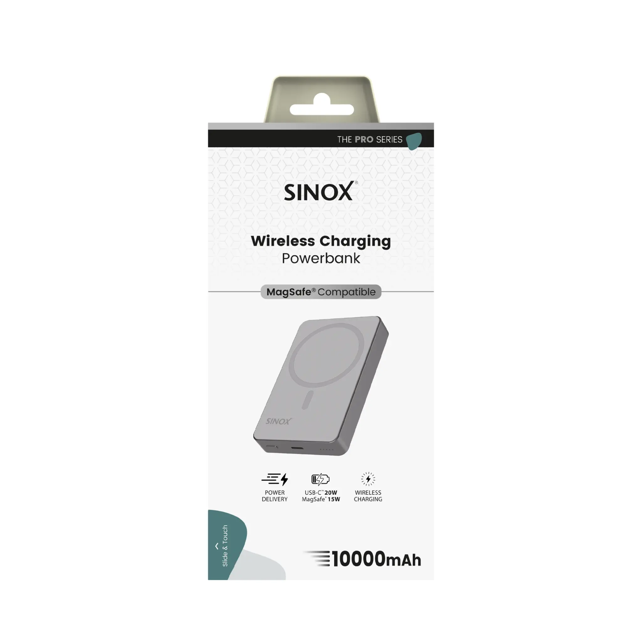 Sinox PRO trådlös Power Bank 10000 mAh. Grå