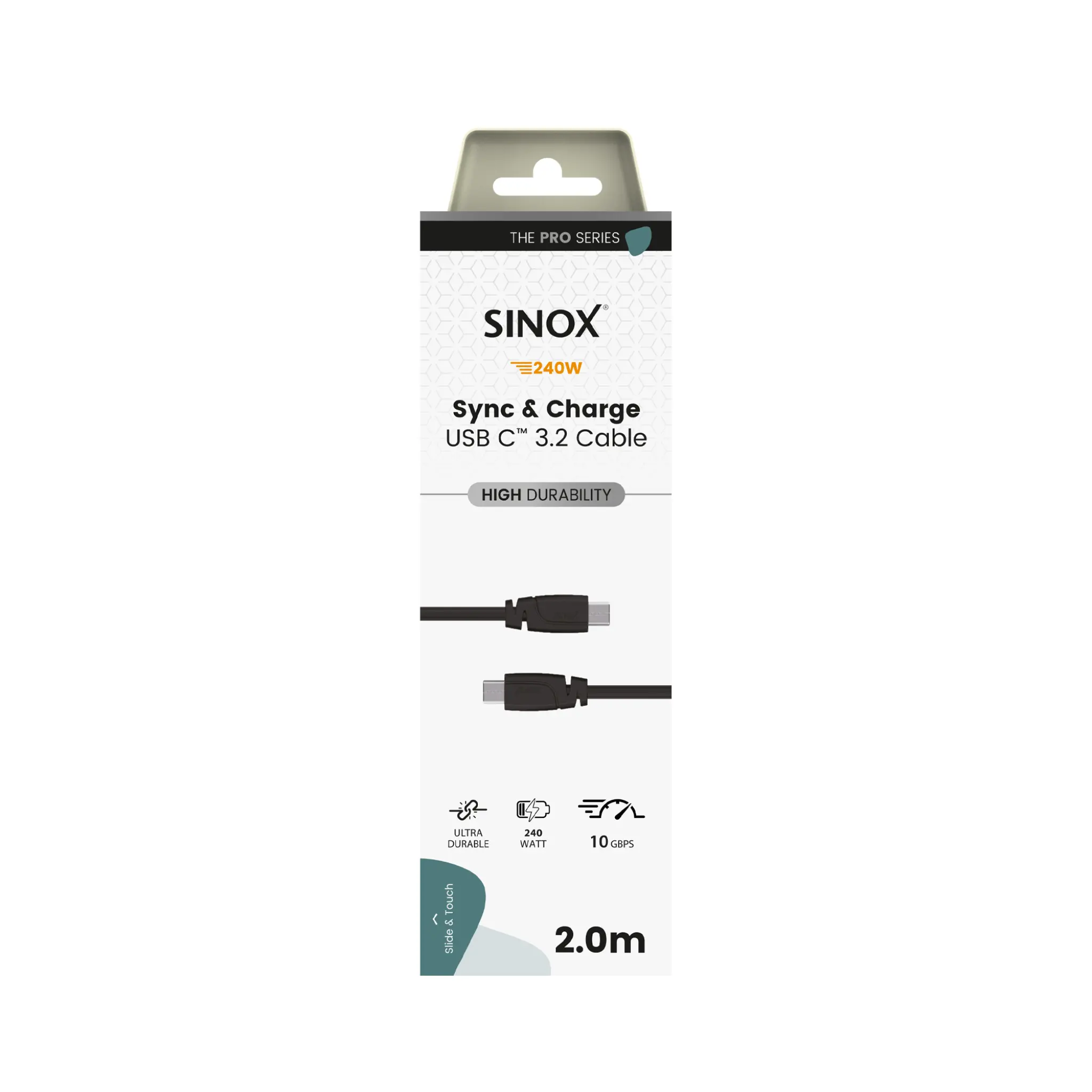 Sinox PRO USB C 3.2 Gen 2 kabel. 2m. Svart