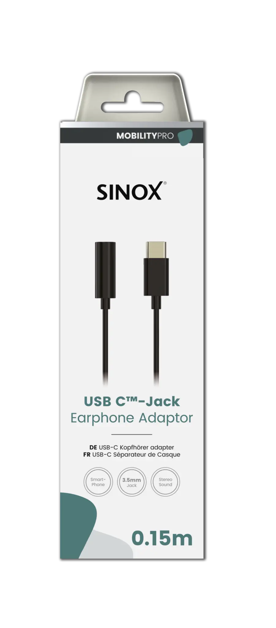 Sinox PRO USB C™ till mini jack adapter. 0,15m. Svart