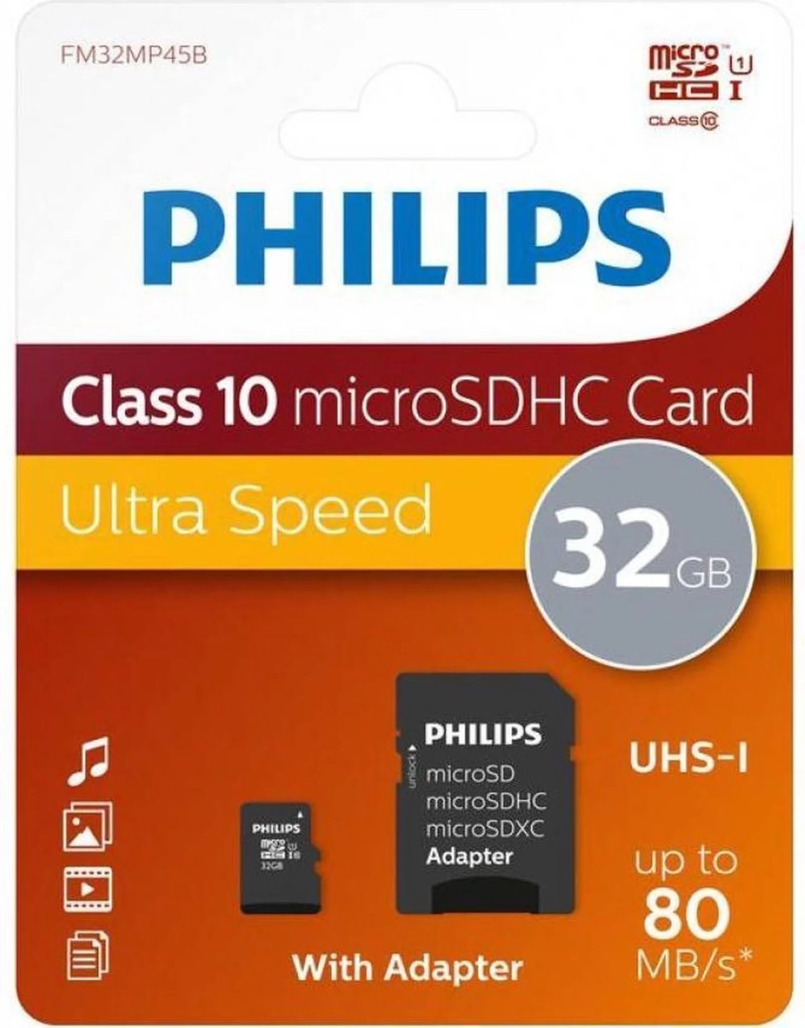Philips Micro SDHC kort. 32GB klass 10 UHS-I U1