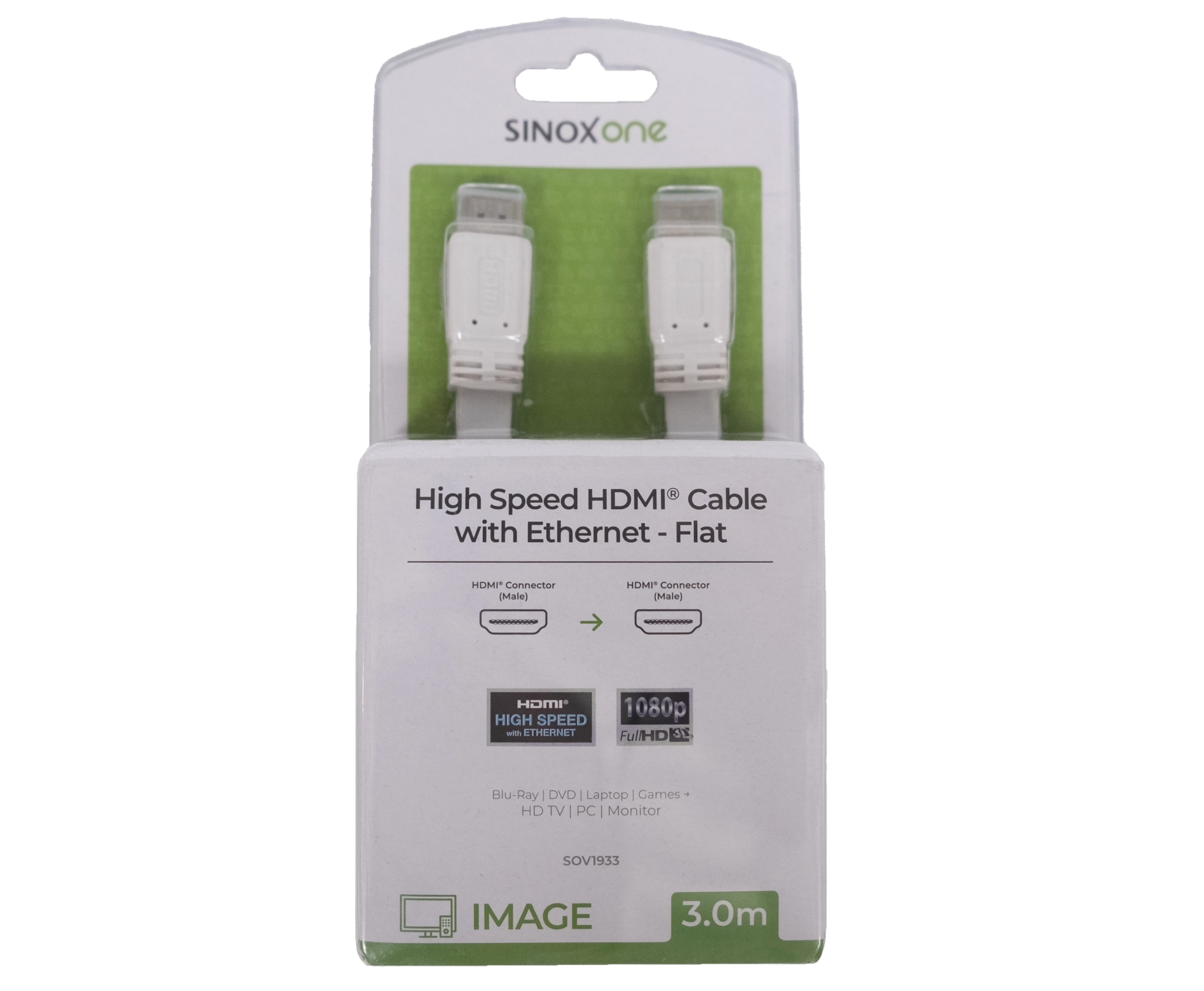 Sinox One HDMI™ Flat slim kabel. 3m. Vit