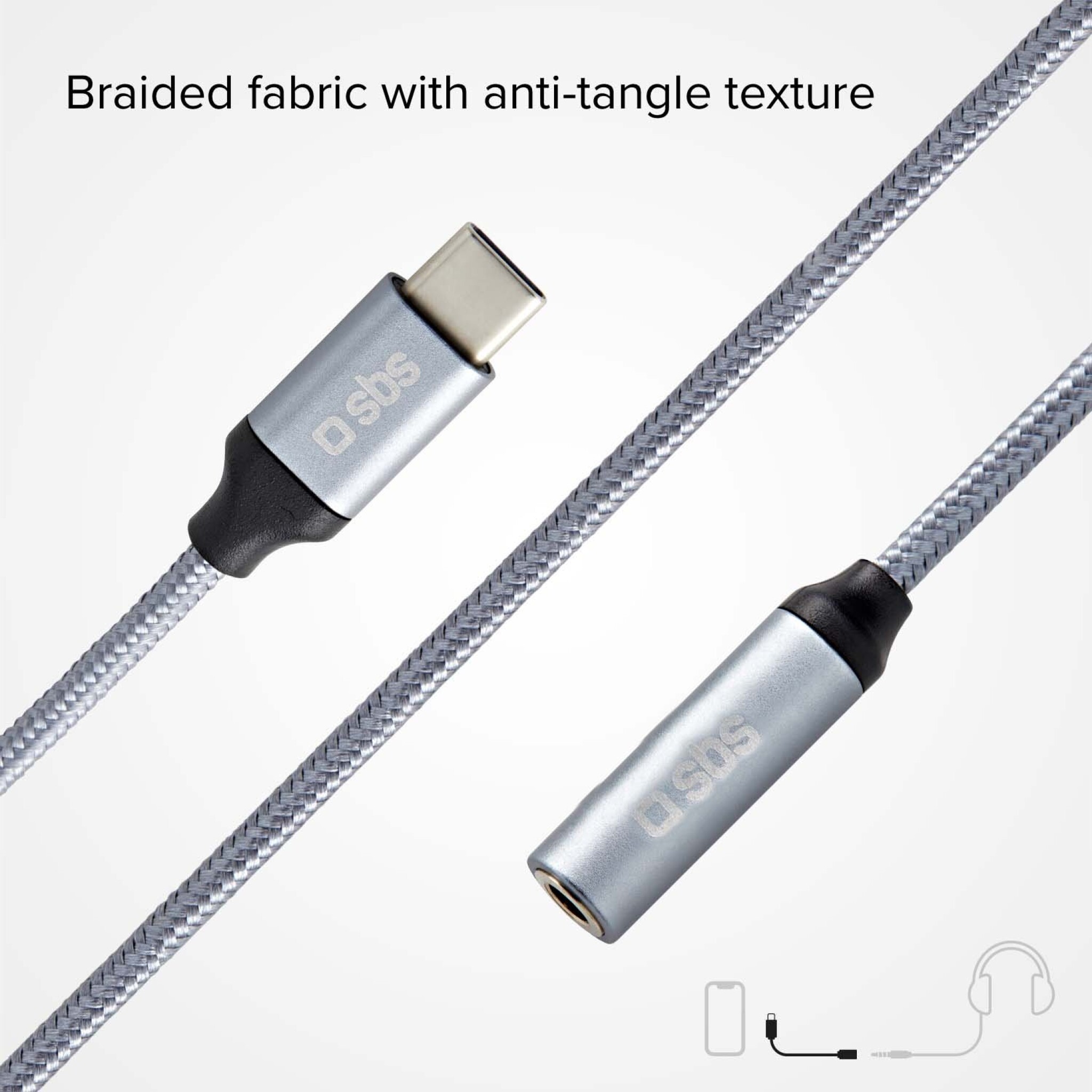 SBS USB C till mini-jackadapter. Grå