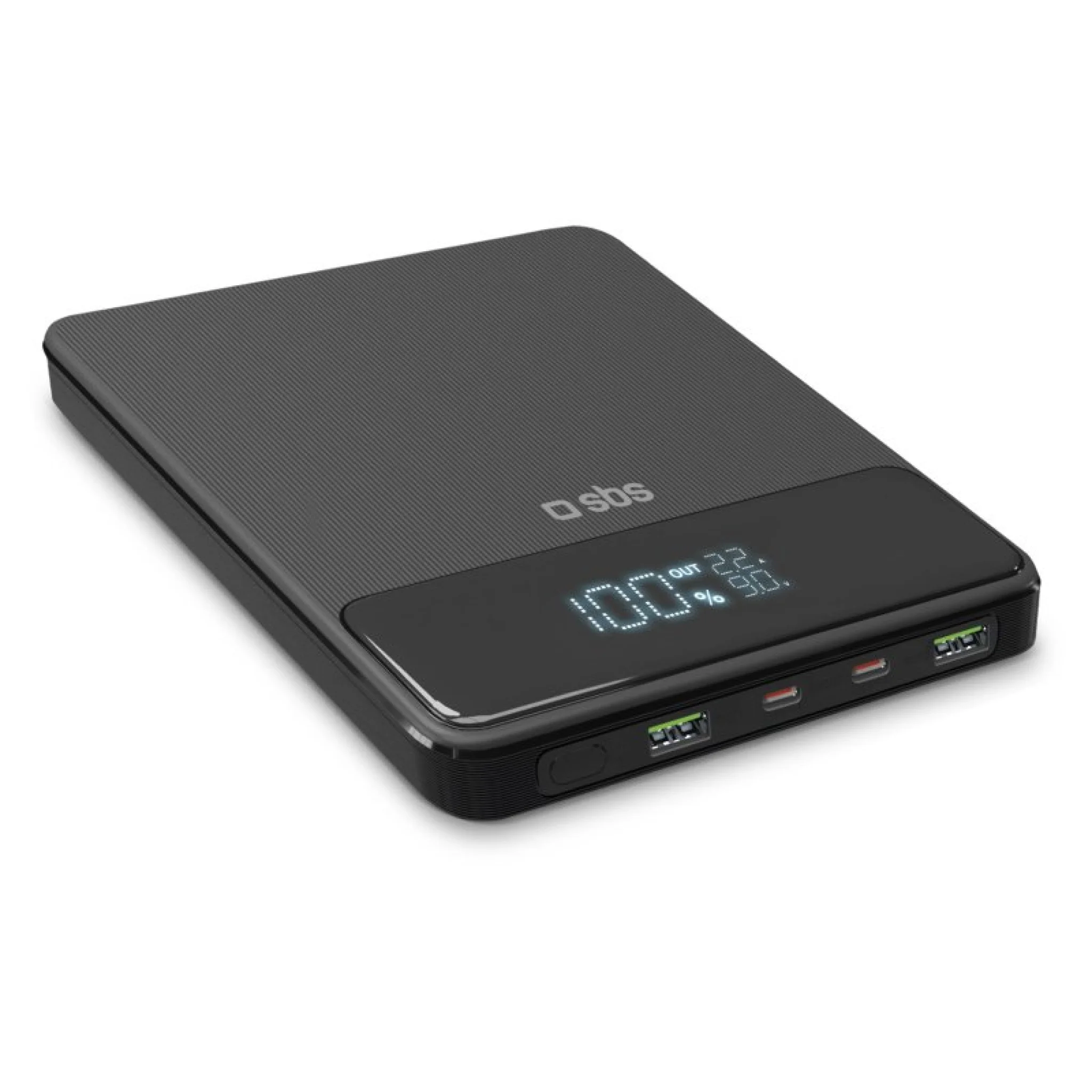 SBS Ultraslimmad powerbank, 20.000 mAH, 100 watt. Svart
