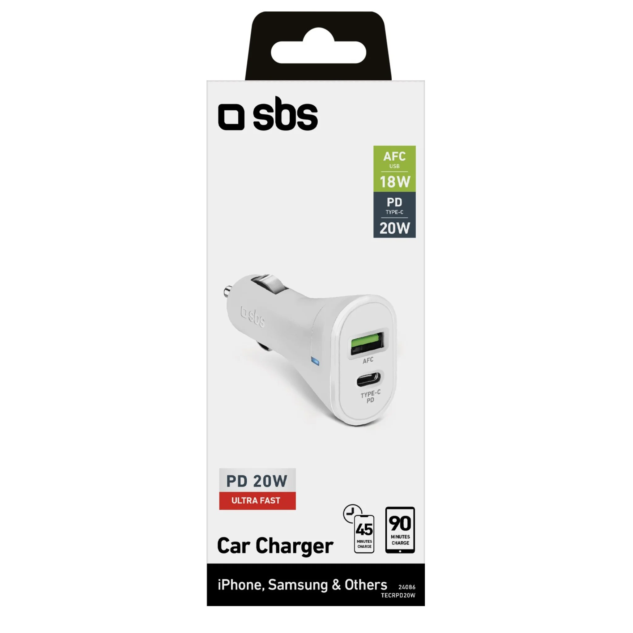 SBS Billaddare för Smartphone USB-C/USB-A. Vit