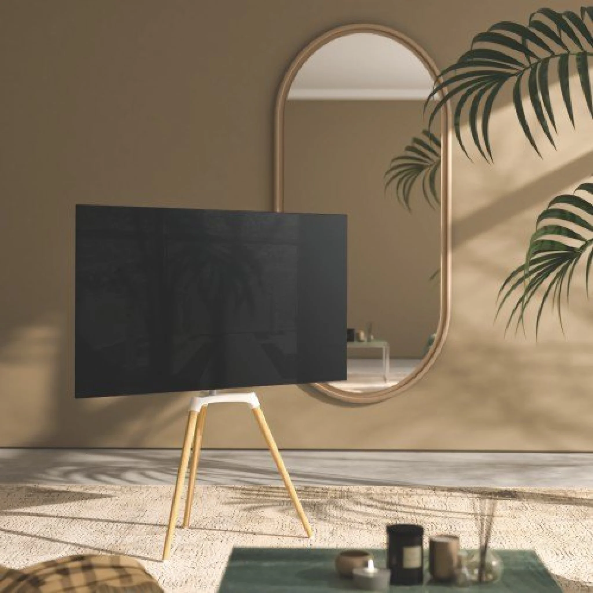 Tripod TV Golvställ. 42"-65". Vit & bok