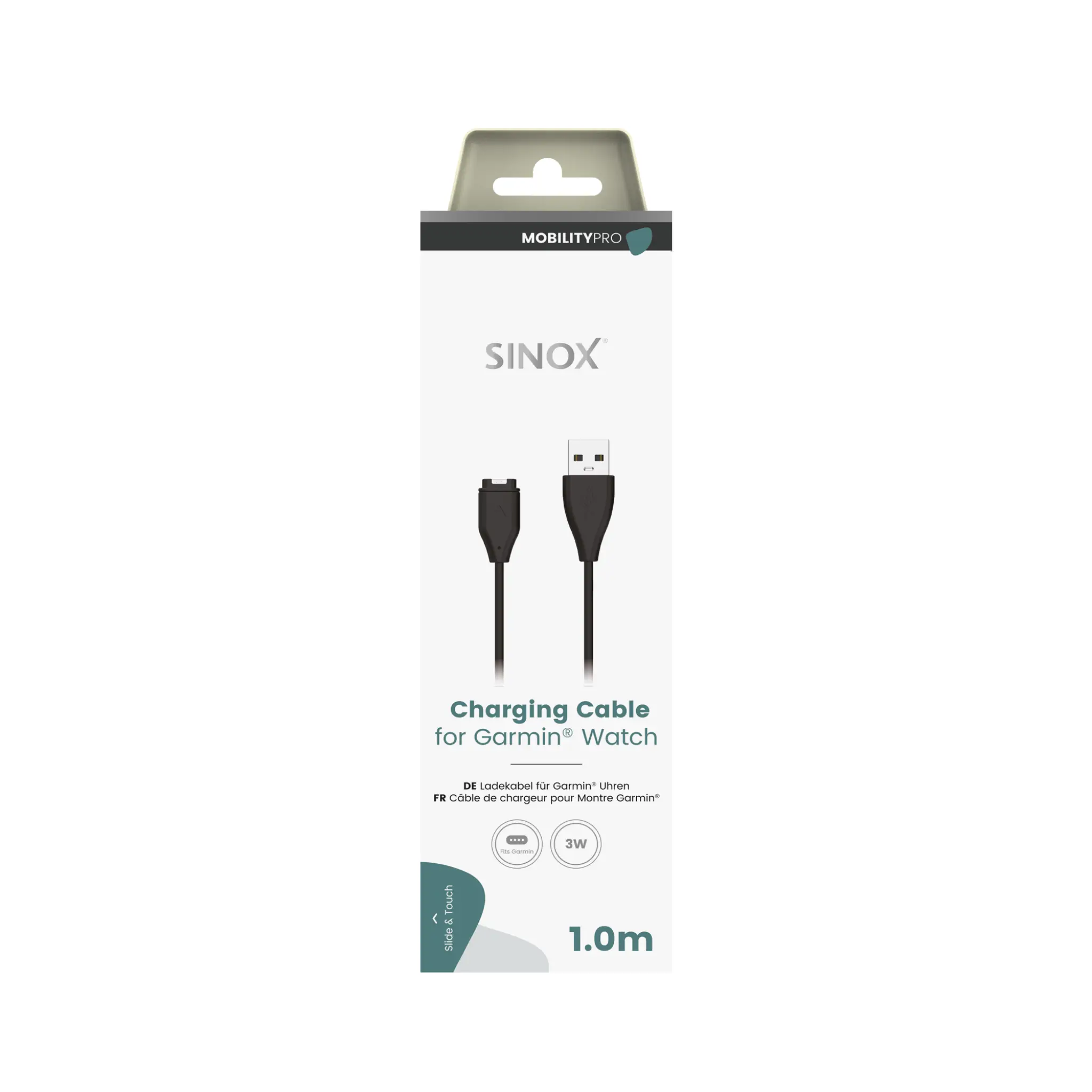 Sinox PRO laddningskabel för GARMIN® Watch. 1m. Svart