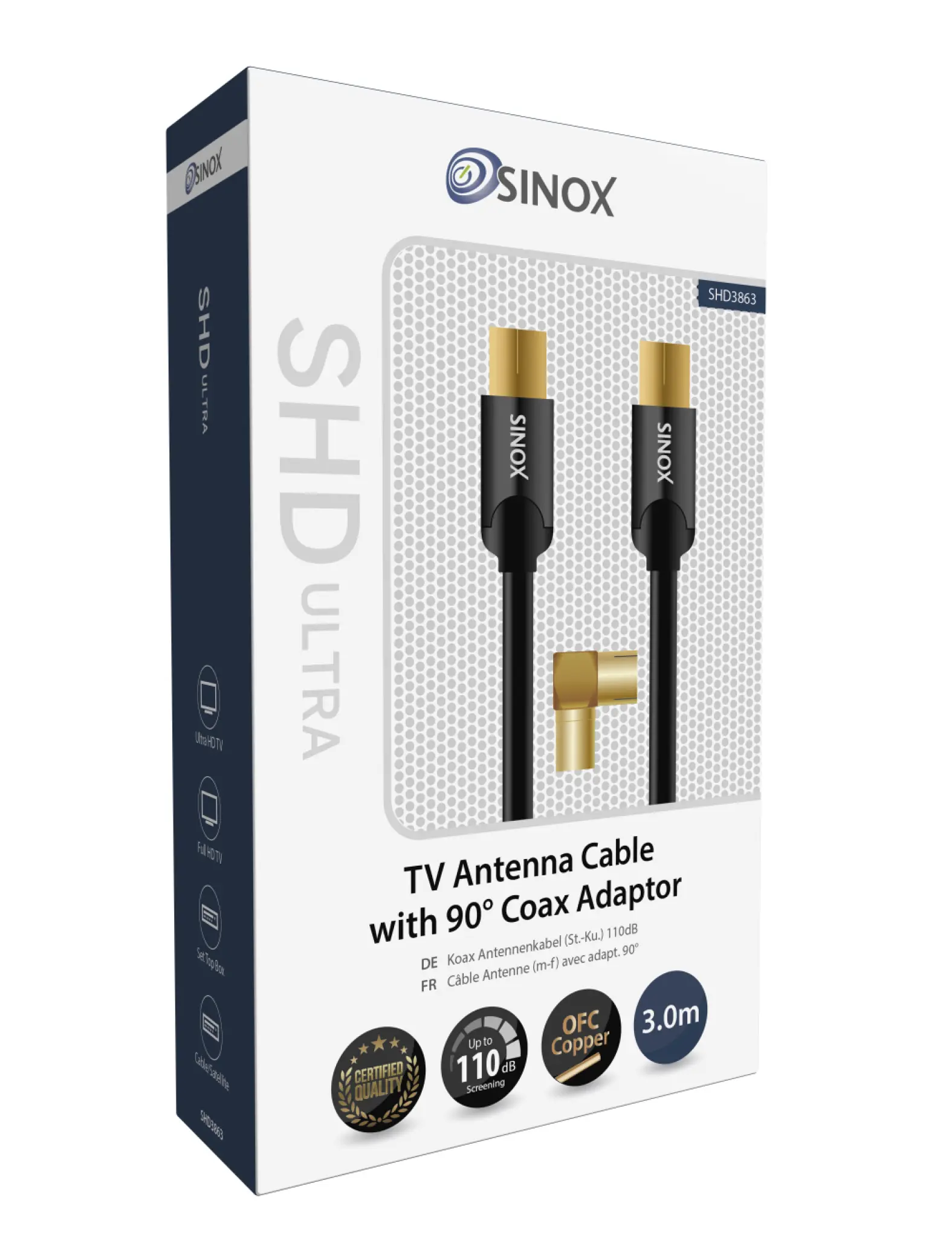 Sinox SHD Antennkabel 3m. Svart
