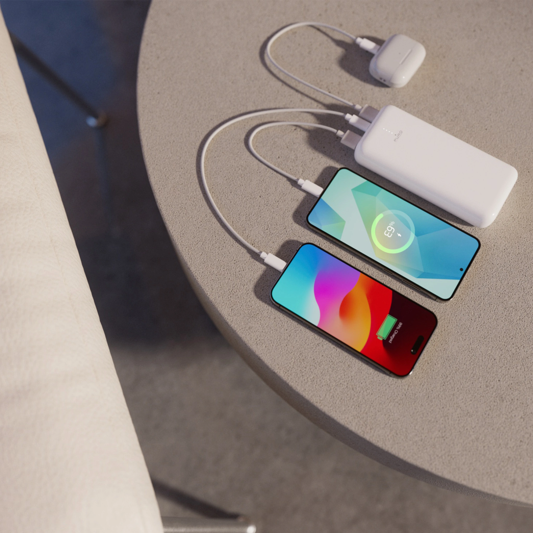 PURO Power Bank 20000mAh USB-C + 2 USB-A Snabbladdning. Vit