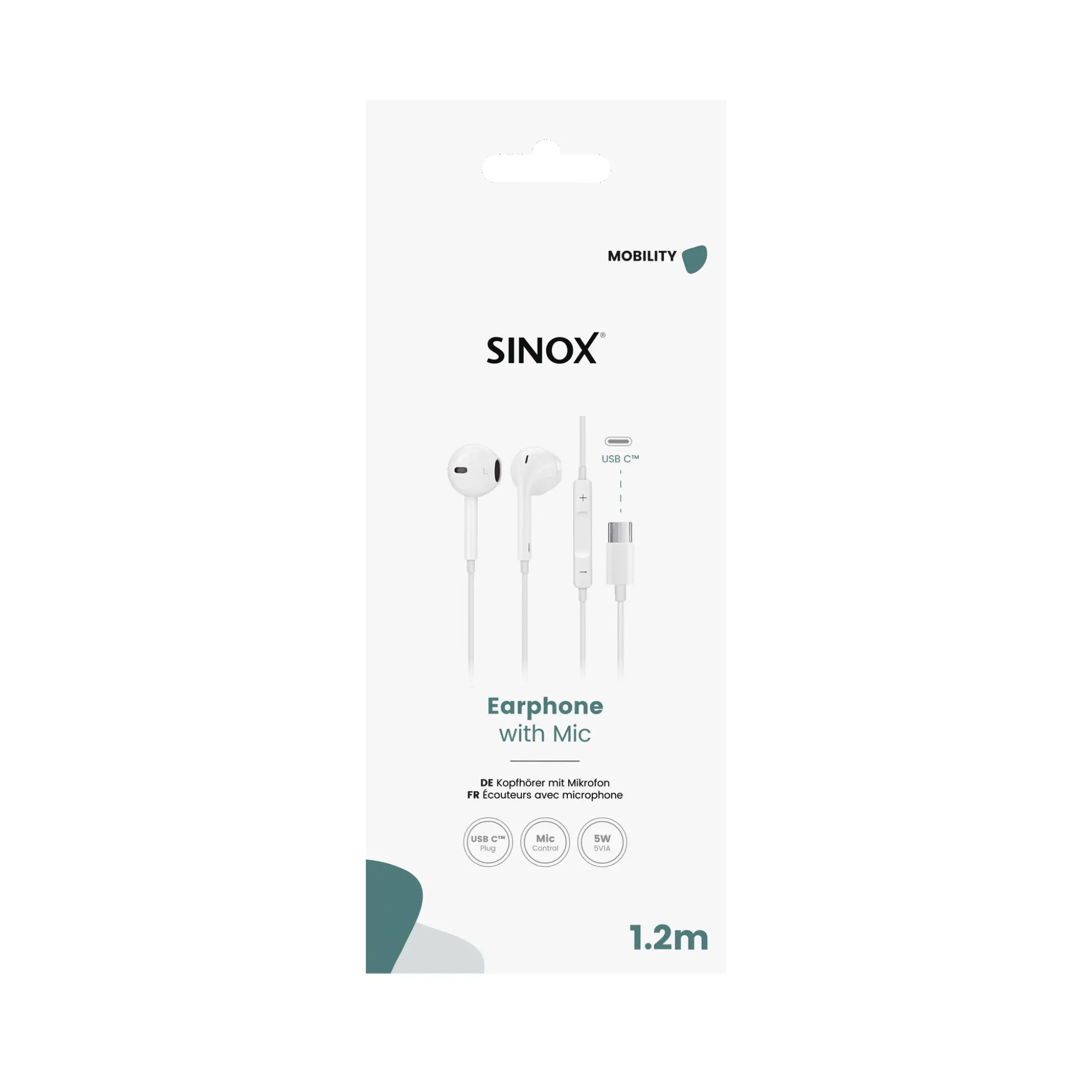 Sinox in-ear hörlurar USB-C med fjärrkontroll och mikrofon. Vit